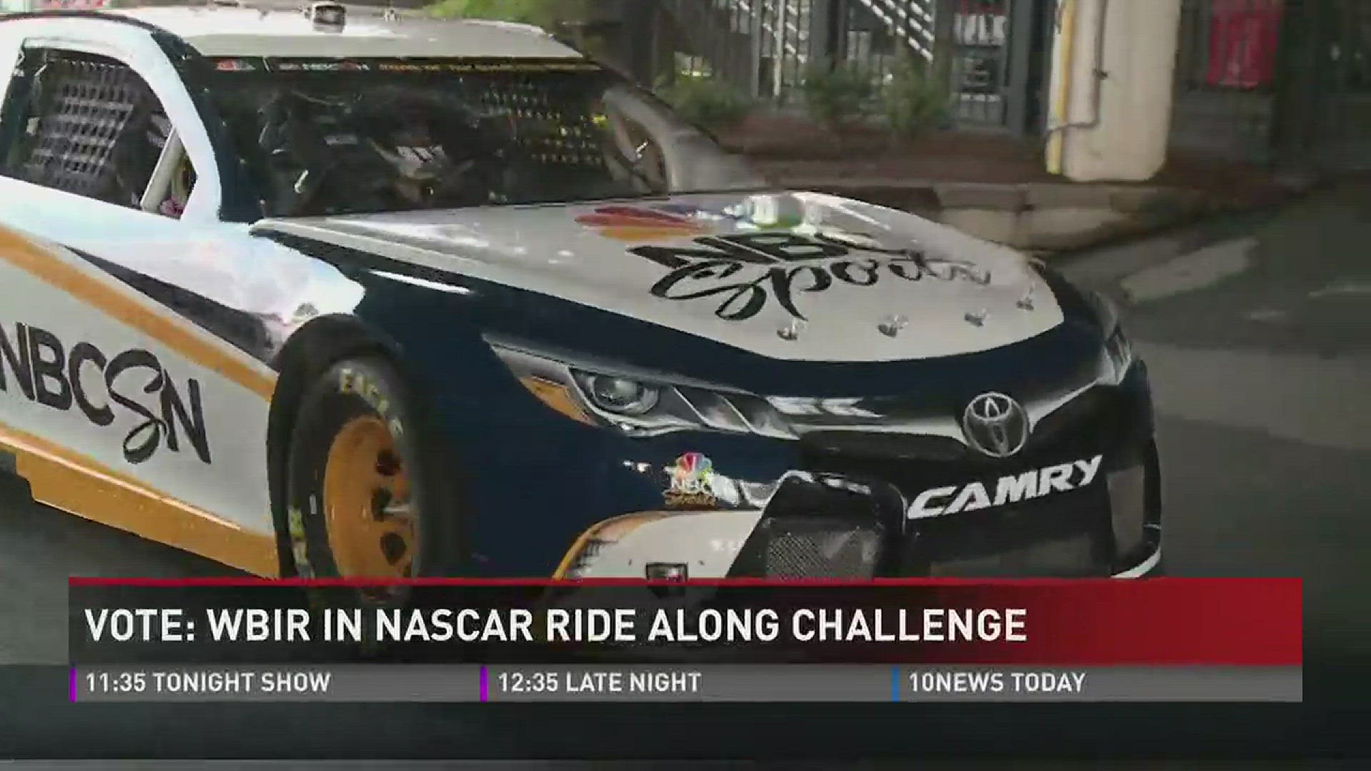 Nov. 15, 2016: NASCAR's NBC ride-along challenge is live! WBIR's Daniel Sechtin took a ride in the NBC sports car earlier this year. Now he needs your vote for the best ride along.