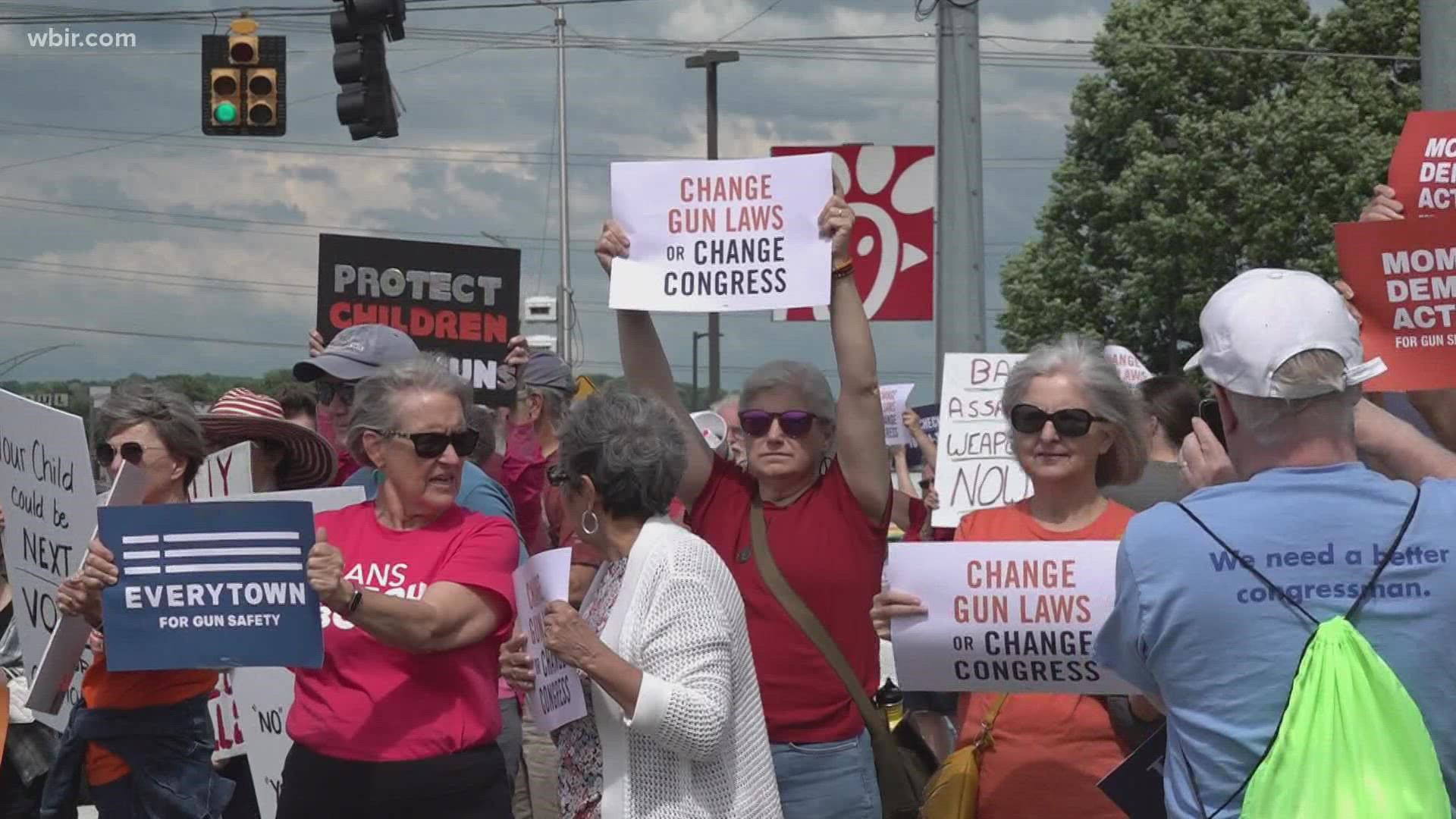 Moms Demand Action hosted a rally against gun violence on the corner of Kingston Pike and Morrell Road.