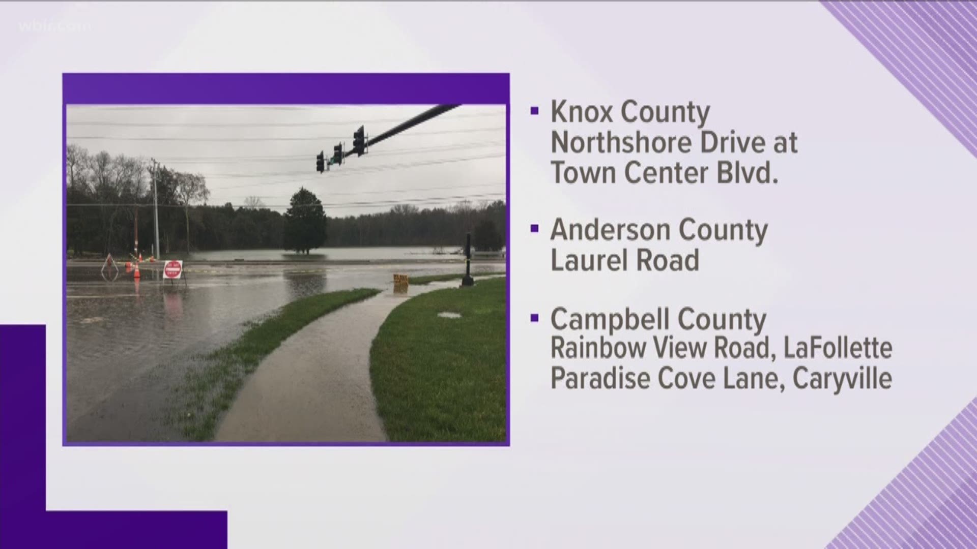 The rain mixed with the lingering floodwaters has led to several road closure in East Tennessee.