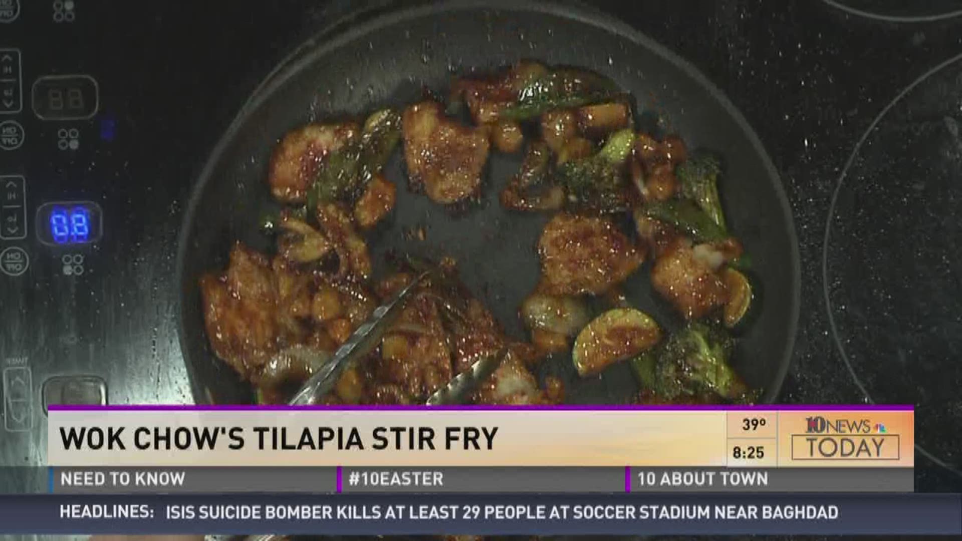 Tim Joseph from Wok Chow shows Katie Roach how to make Tilapia Stir Fry.