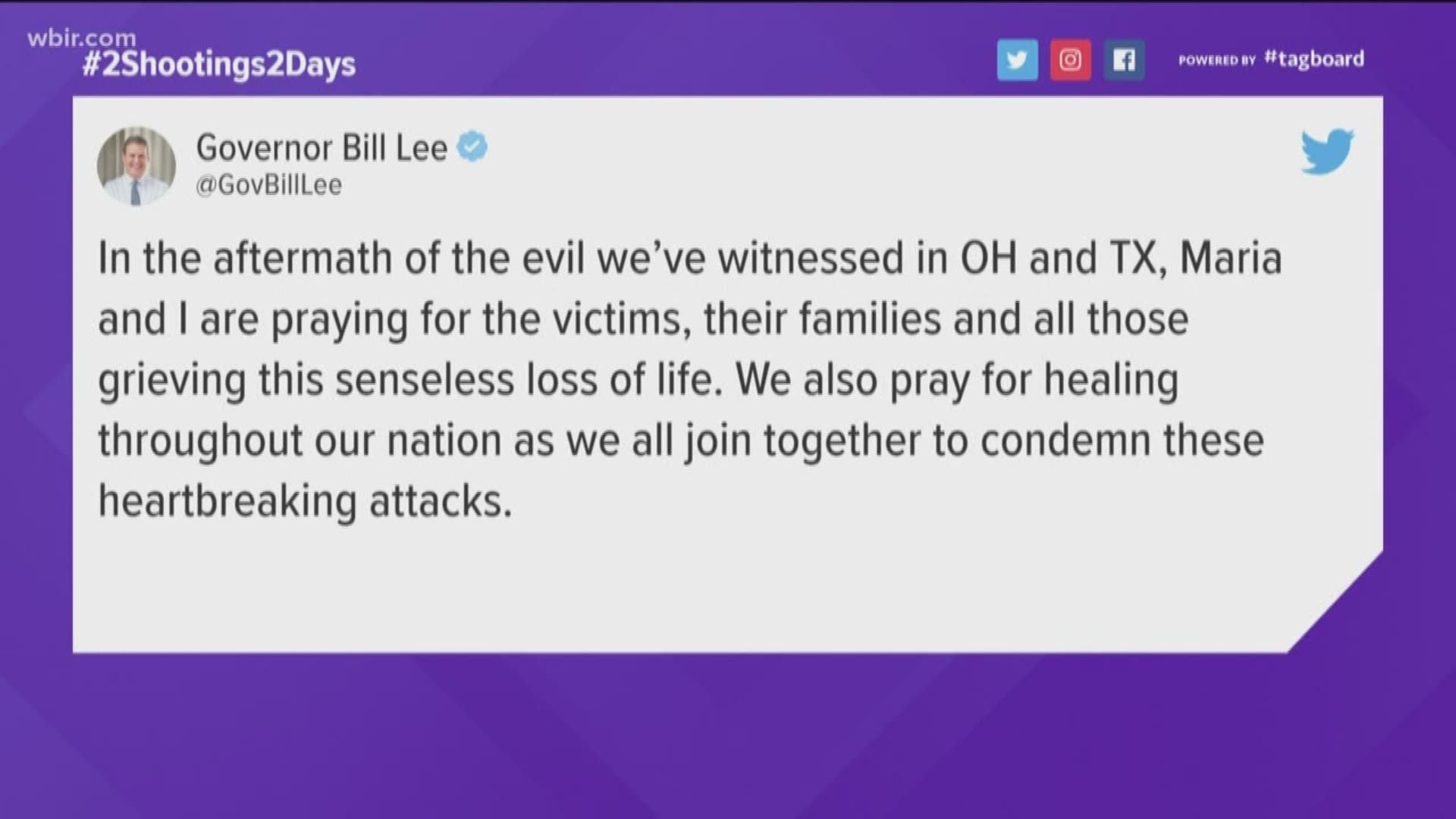Tennessee leaders are offering their condolences to the El Paso and Dayton communities.
