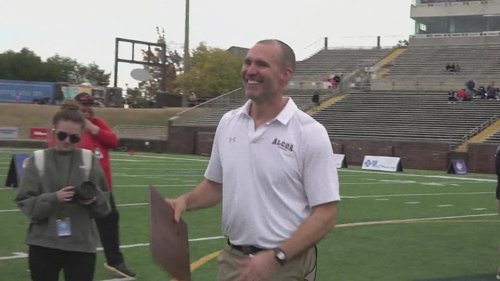 Alcoa High School football coach Brian Nix celebrates his eighth state championship win.