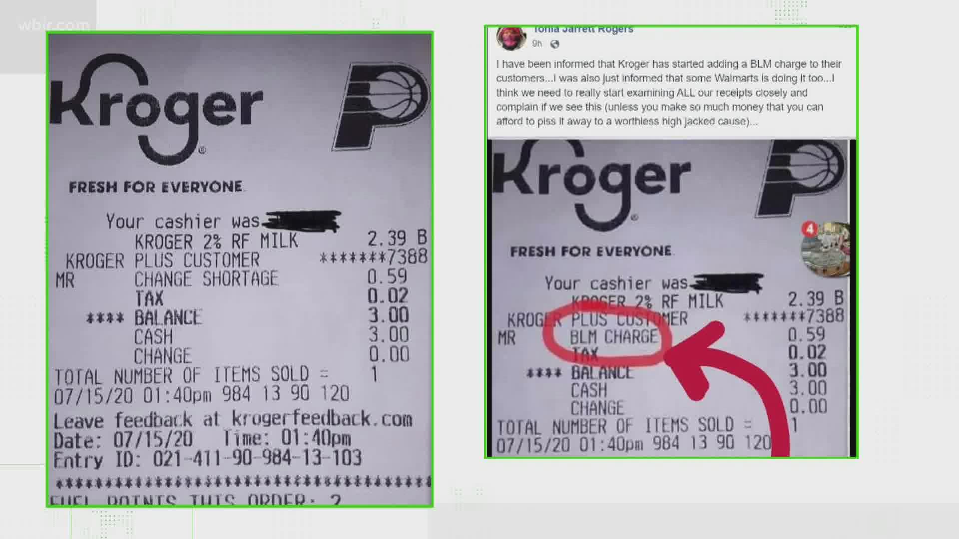 The fake receipt went viral online, misleading people that the large grocery chain was charging a "BLM Fee."