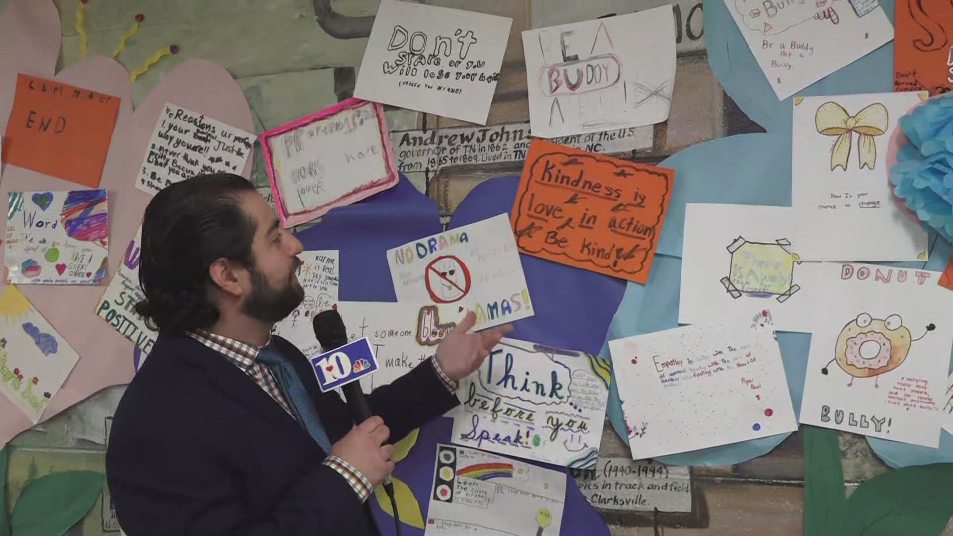 The wall was started by the school's guidance counselor and offers encouraging messages to students and staff. 