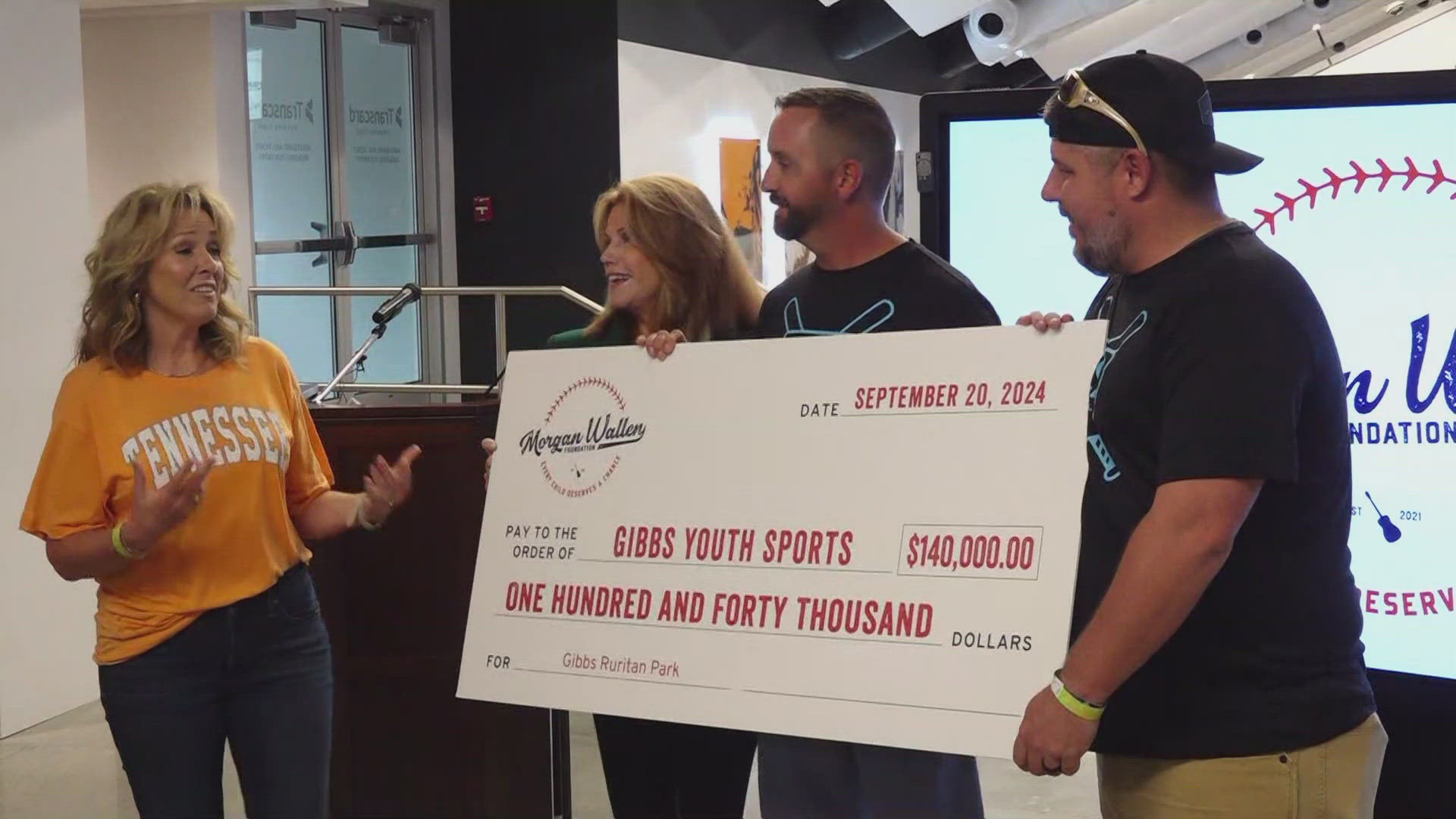 The money was given to Gibbs Youth Sports to overhaul the park's fields, redesign its field house and make other improvements.