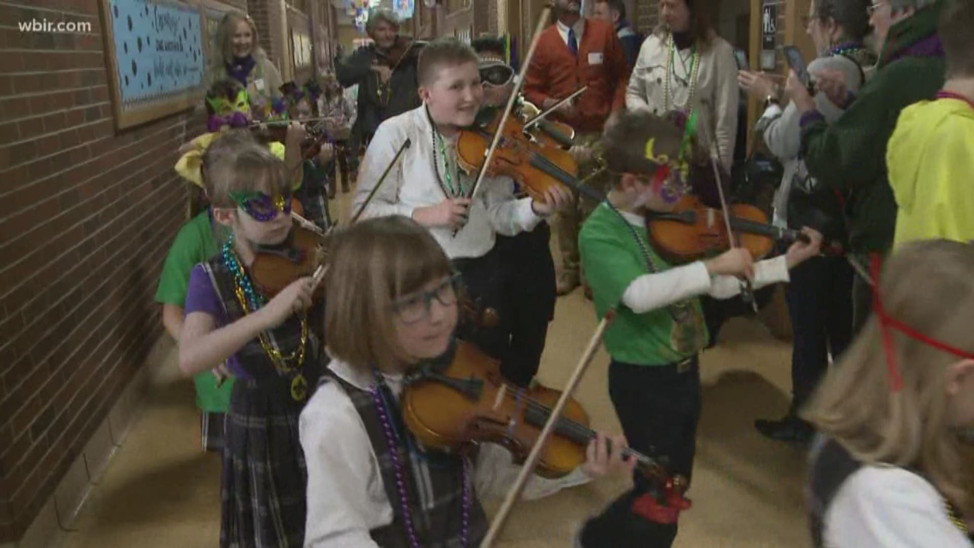 Students at Sacred Heart School had an orchestra marching through the school playing "When the Saints Go Marching In" on Mardi Gras. March 5, 2019-4pm