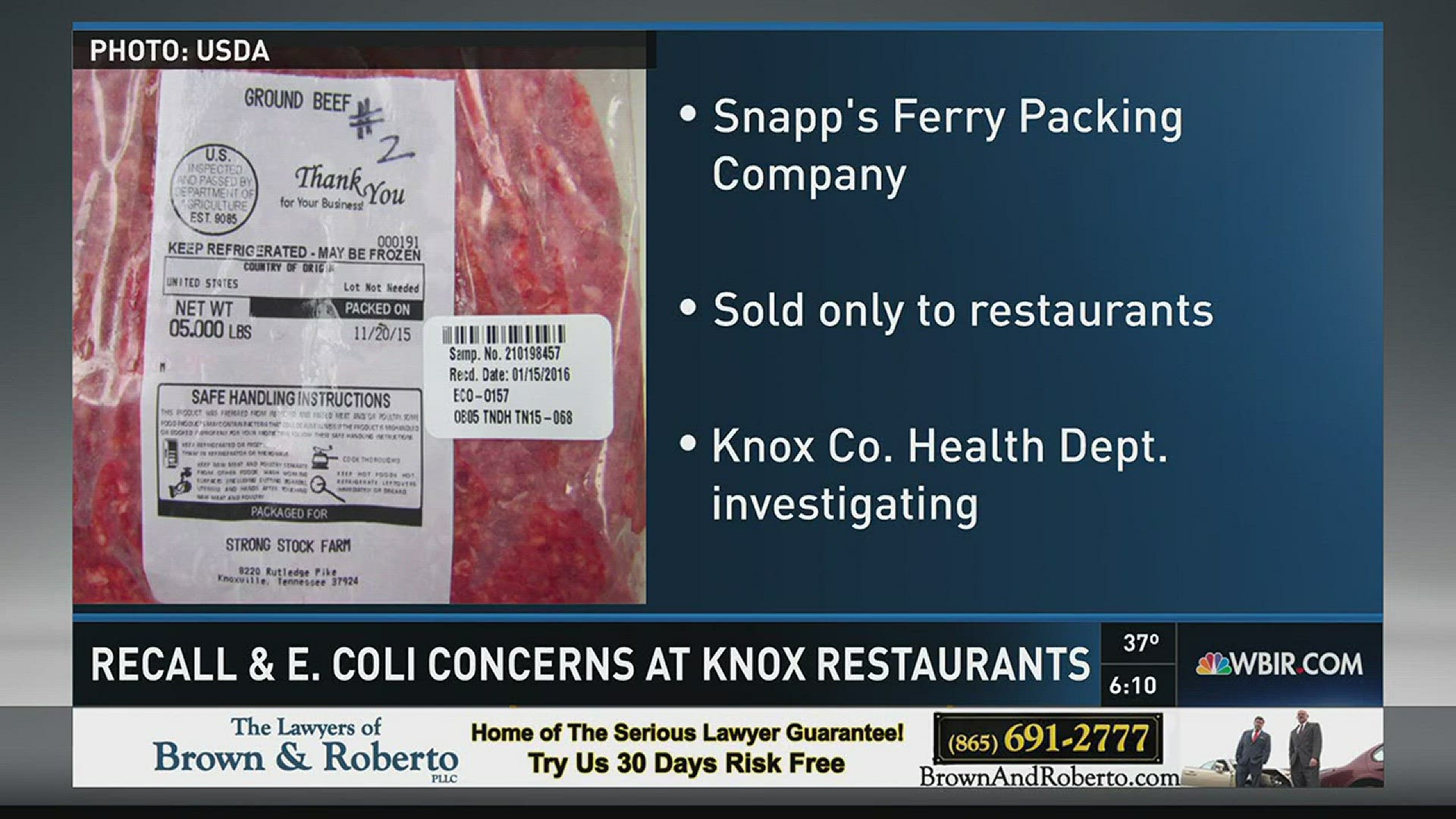 The USDA says 400-plus pounds of beef sold to Knoxville-area restaurants may be contaminated with e Coli.