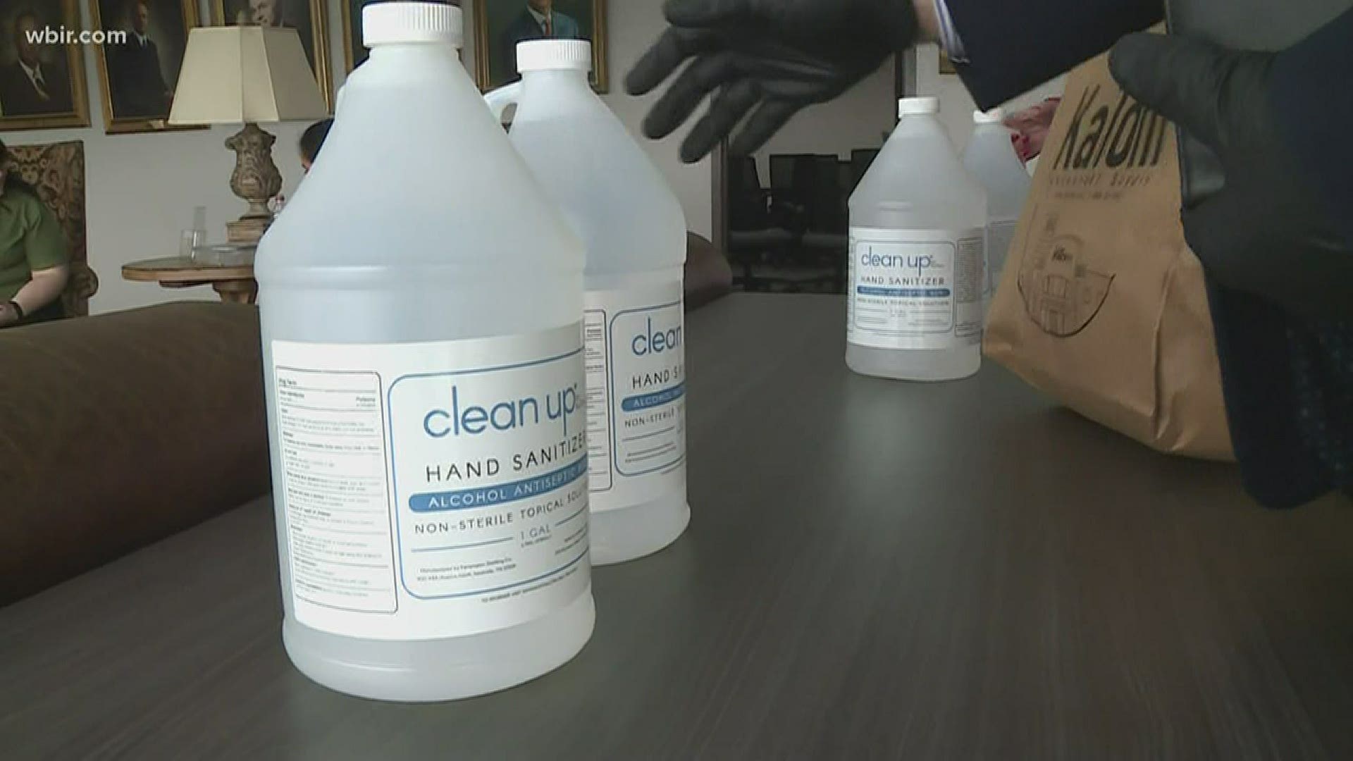 Katom Restaurant Supply Company donated a hundred gallons of hand sanitizer to local first responders today.