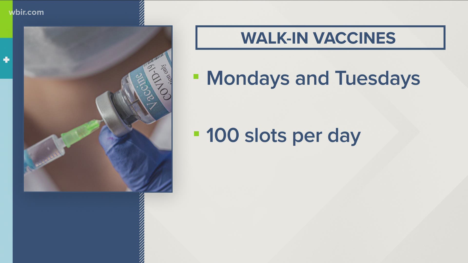 The Knox County Health Department says starting next week you won't have to make an appointment to get a Covid-19 vaccine.