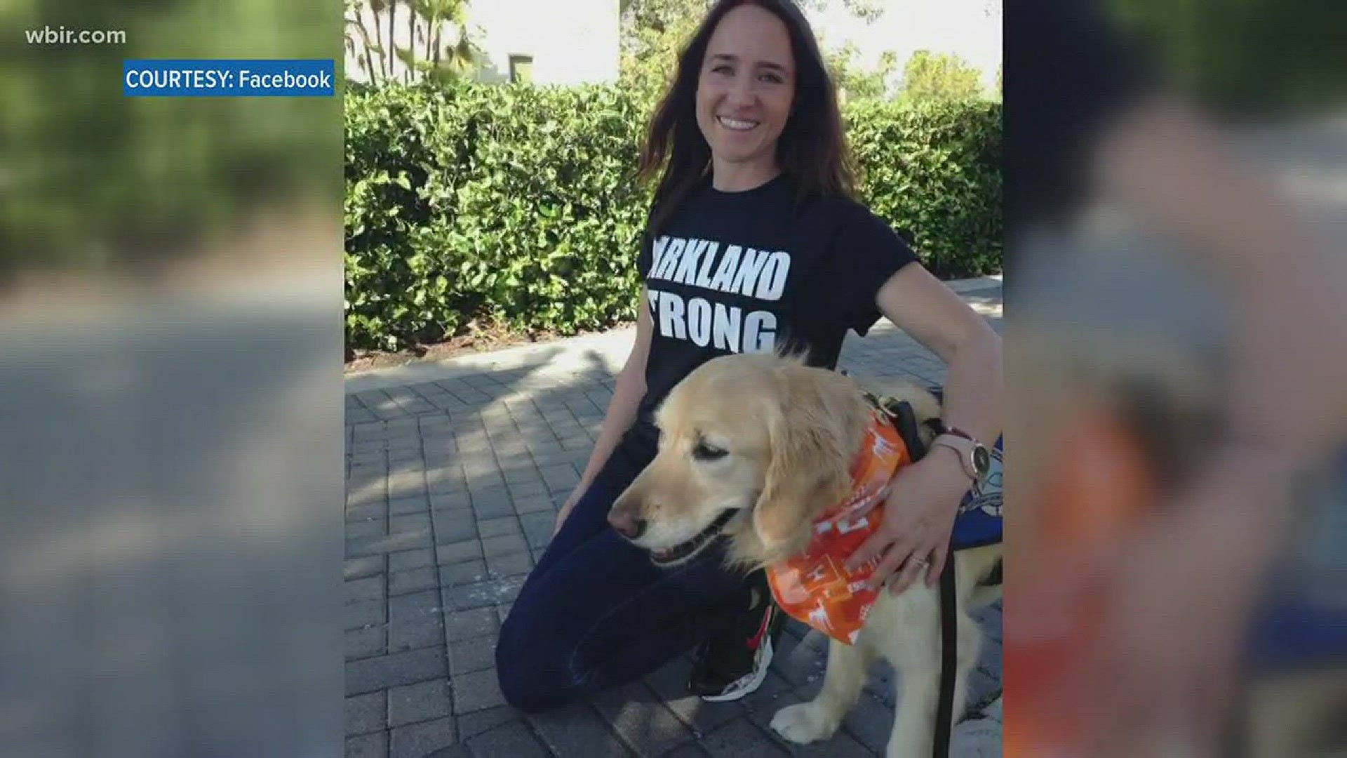 Jewel, the comfort dog from Loudon County, has been comforting people in Parkland, Florida as they grieve the loss of 17 lives.