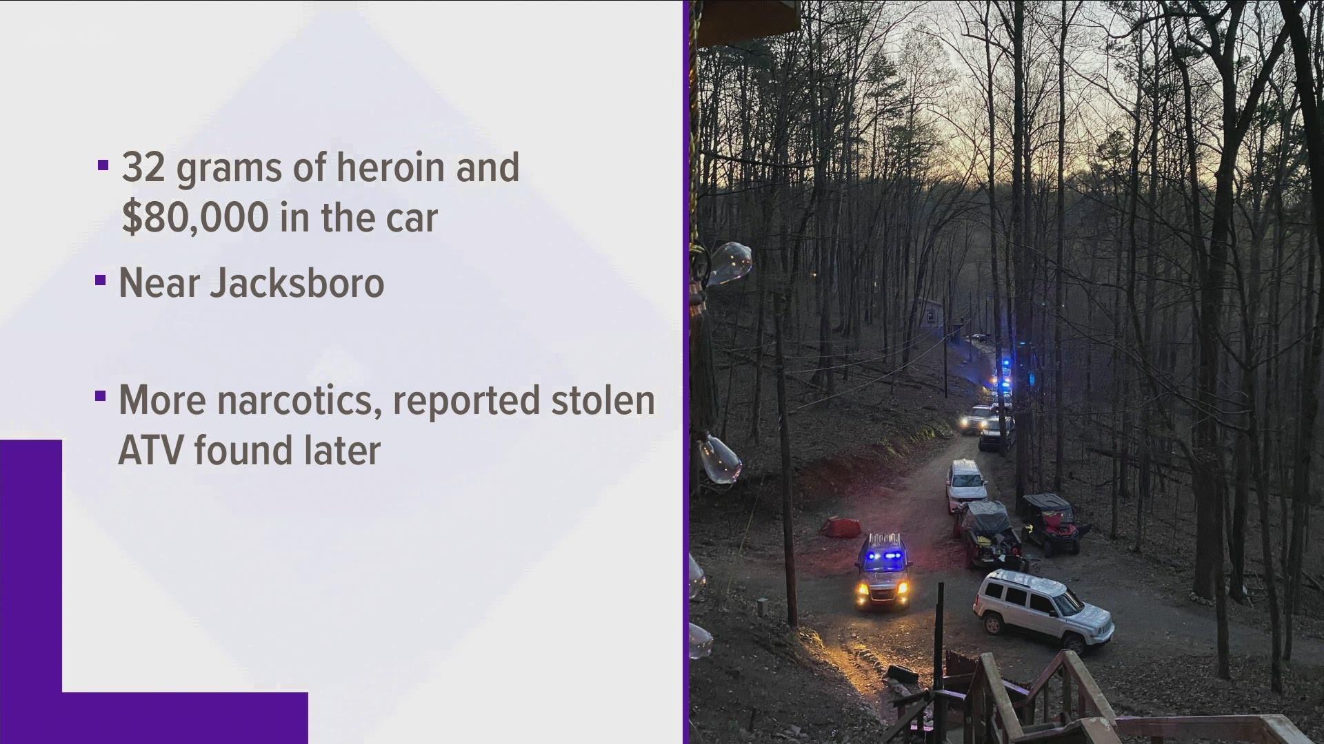 They found more narcotics and a side-by-side ATV that was reported stolen from Anderson County.