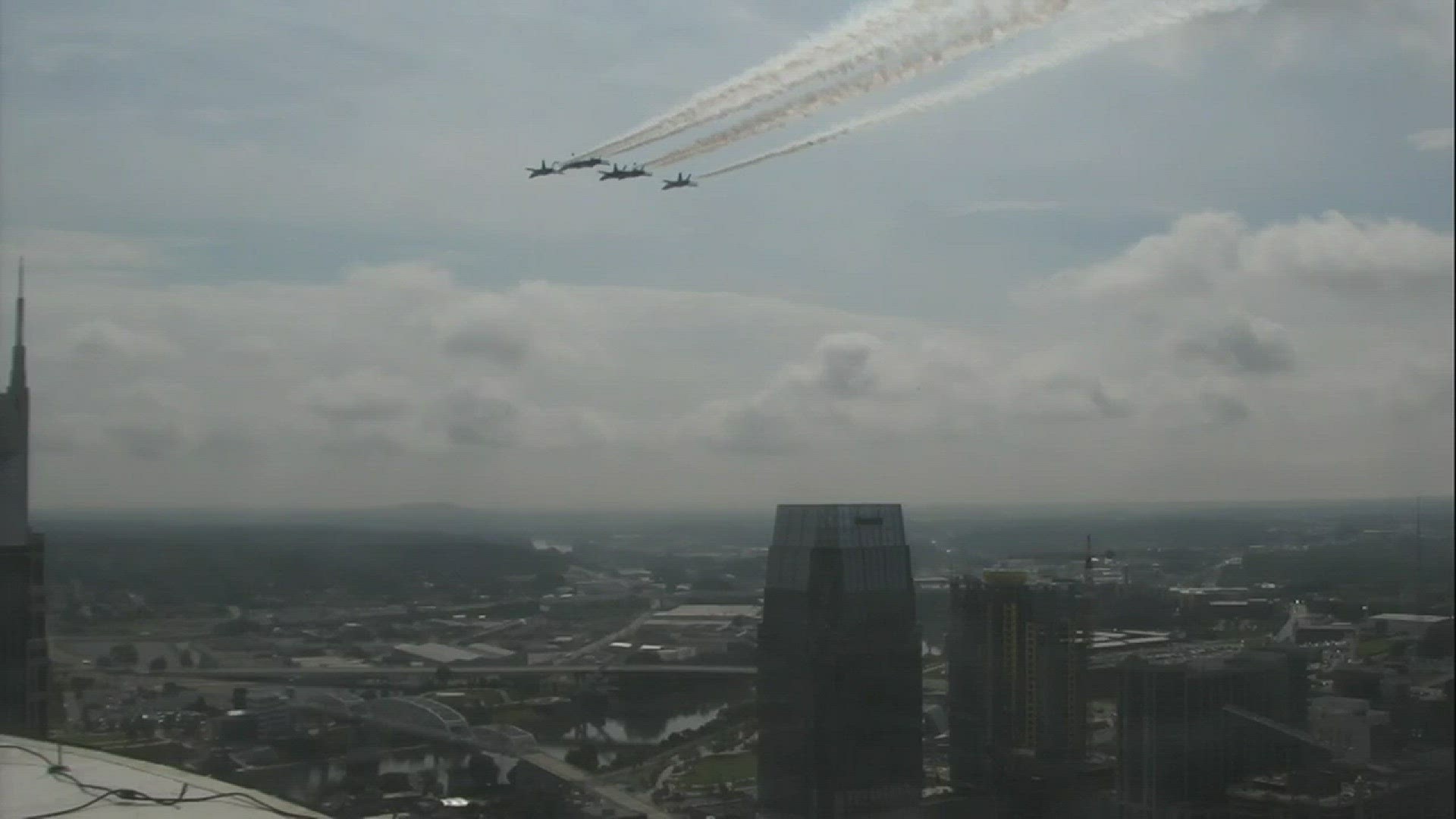 The U.S. Navy Blue Angels flew over downtown Nashville Thursday morning.  (6/2/16).