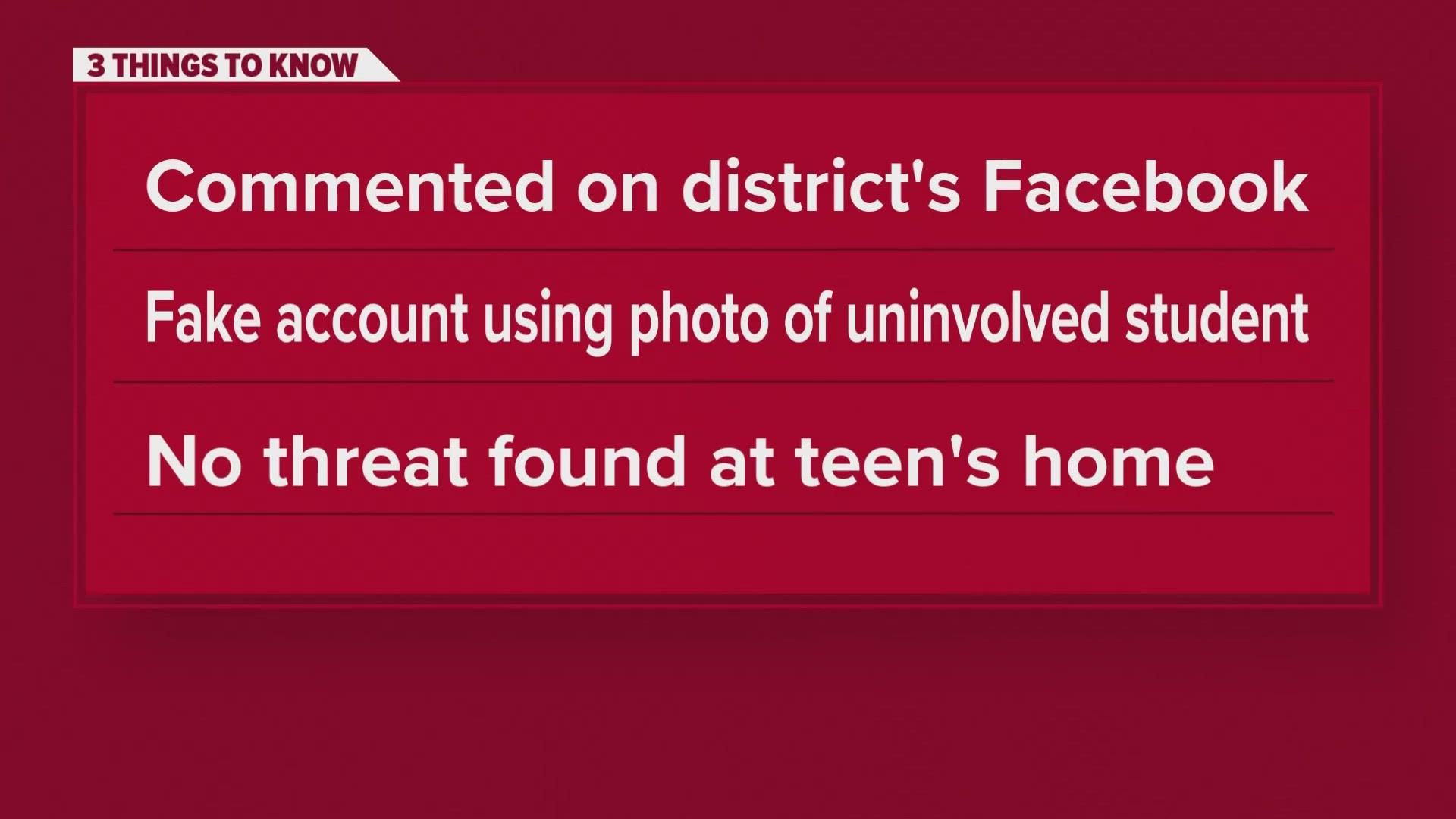 The Cumberland County Sheriff's Office said the 16-year-old made the threat to Cumberland County Schools using a fake Facebook account the day before.