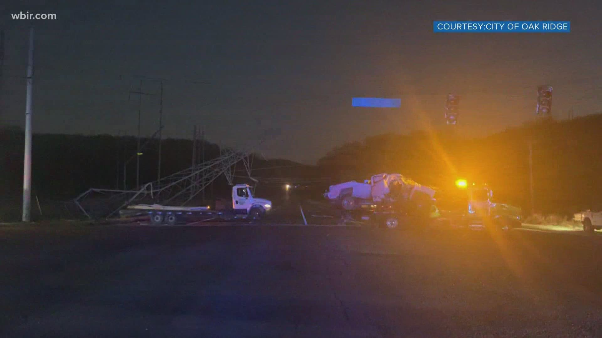 Power mostly restored in Oak Ridge, road closed