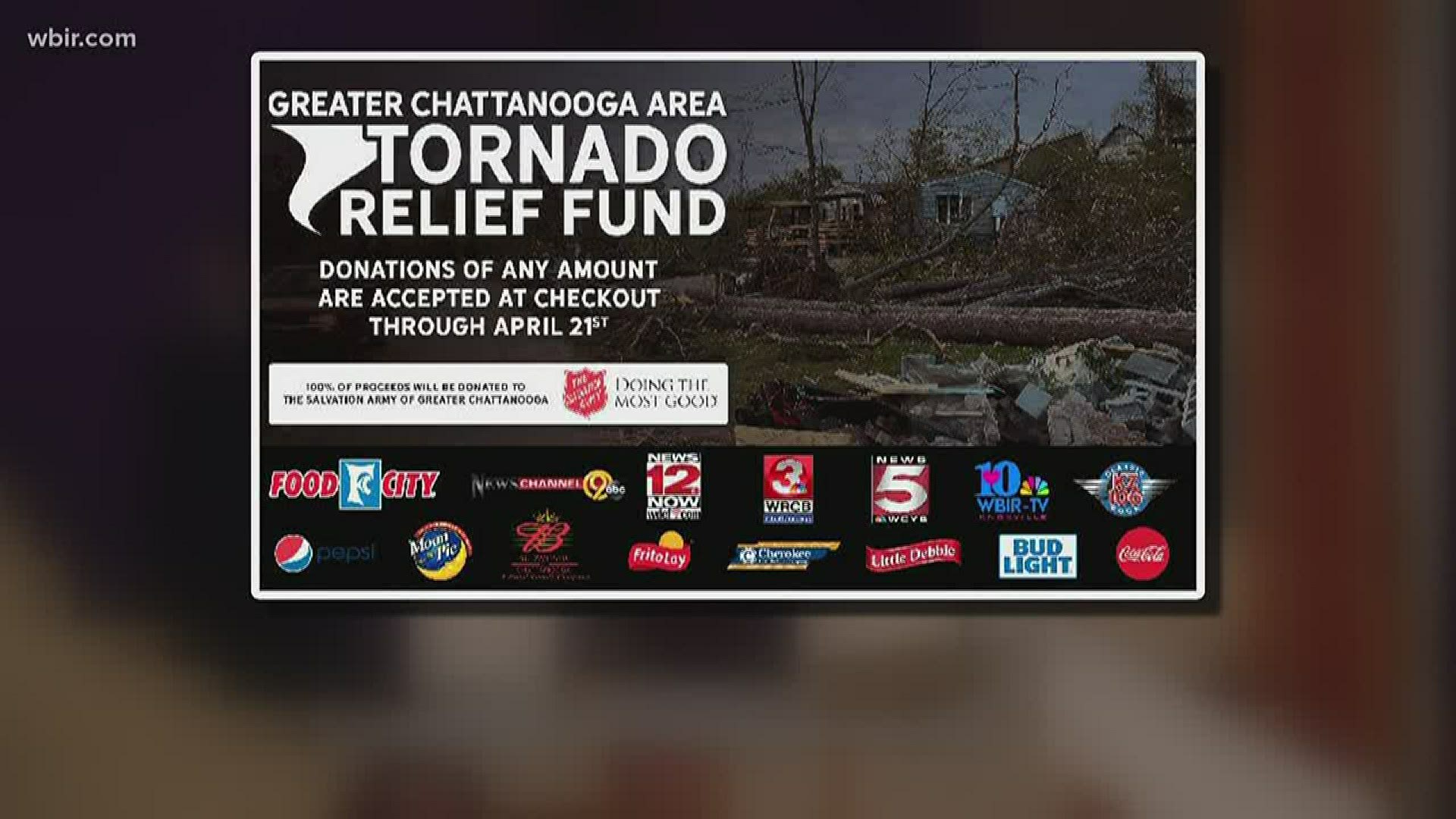 When you give today at Food City, 100% of the funds raised will go to The Salvation Army of Greater Chattanooga to assist with the relief efforts.
