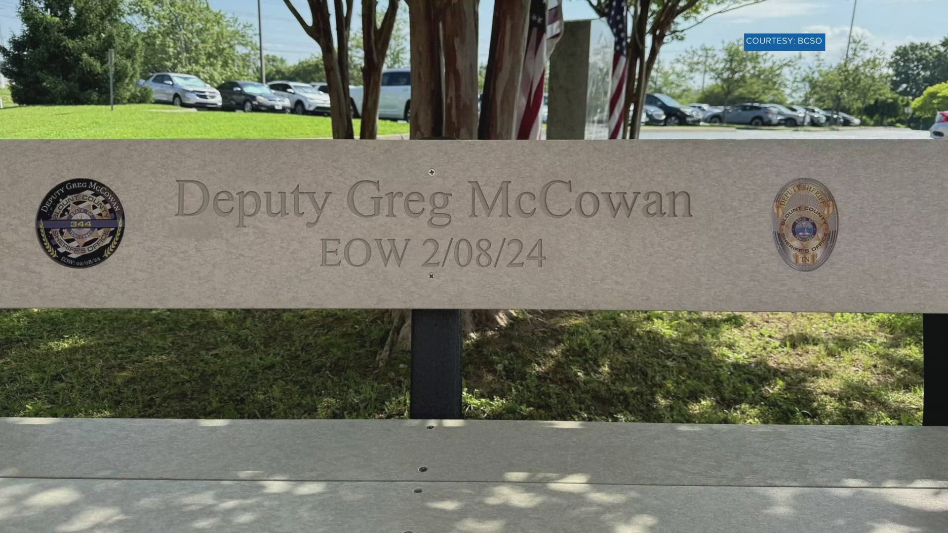 The bench sits in the memorial garden in front of the Blount County Justice Center, the Blount County Sheriff's Office said.