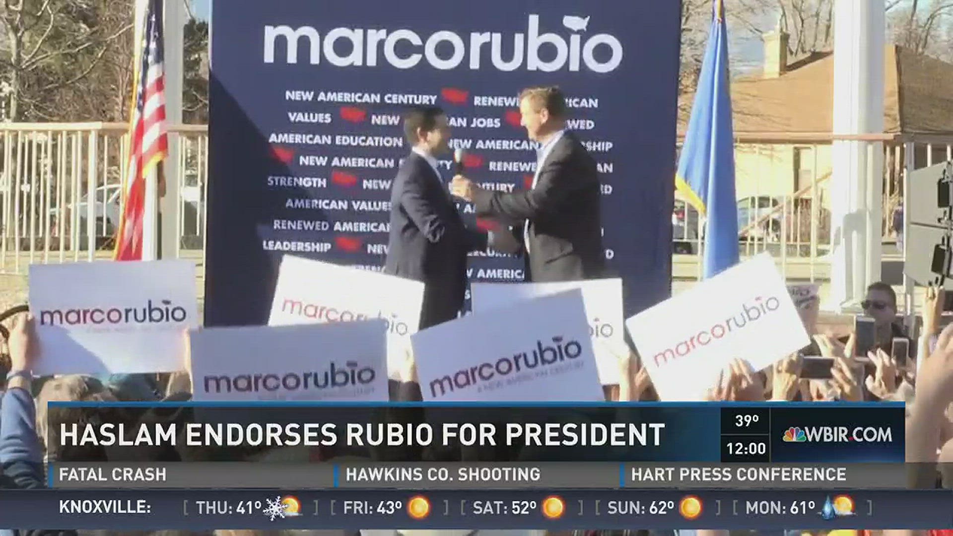 Tennessee Gov. Bill Haslam is endorsing Marco Rubio in the Republican presidential primary. Super Tuesday is March 1.