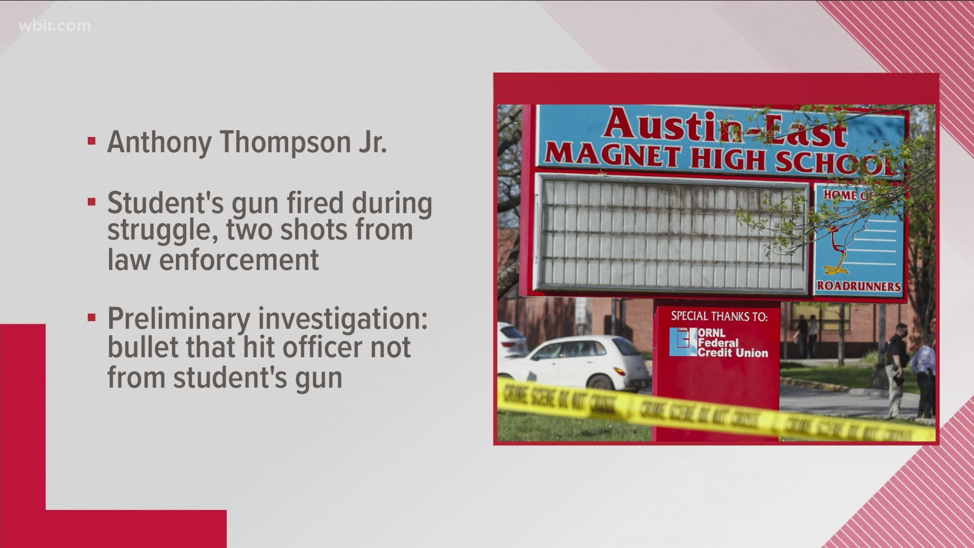 Agents said Anthony Thompson Jr, 17, was killed. Agents said preliminary investigation shows the bullet that hit the KPD officer did not come from the student's gun.