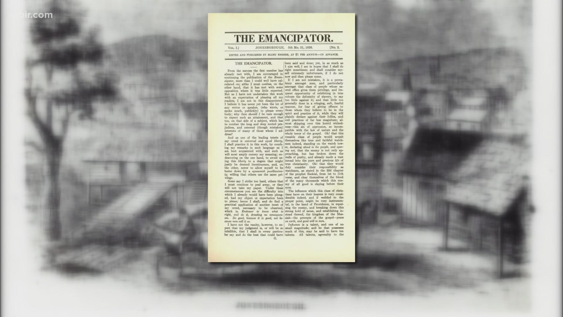 From his Washington County, Tenn., hometown, Elihu Embree financed and published the first newspaper in the world dedicated to ending slavery. The year was 1820.