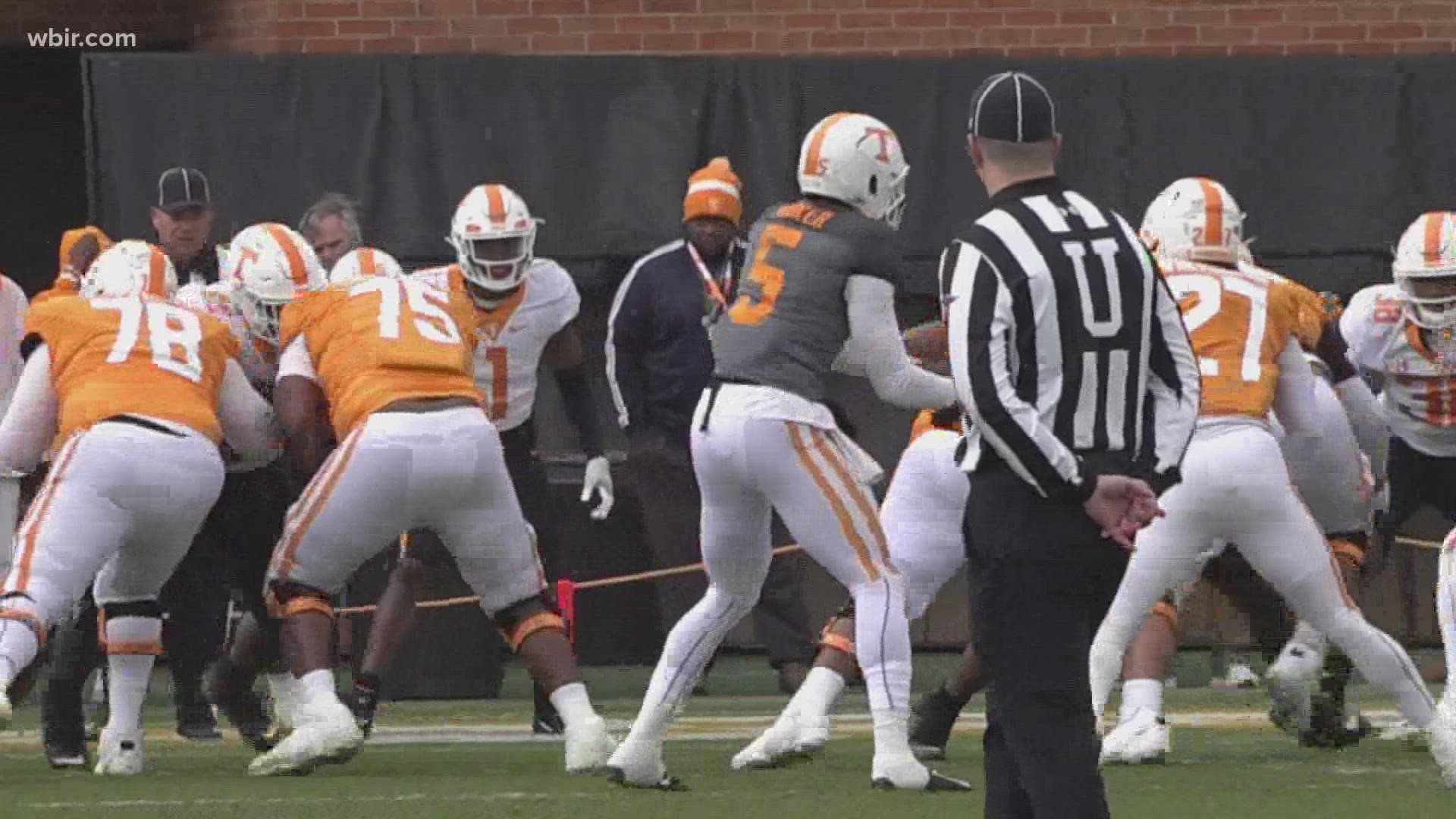 Tennessee quarterback Hendon Hooker led the Vols down the field on the opening drive and capped it off with a short touchdown pass to tight-end Jacob Warren.