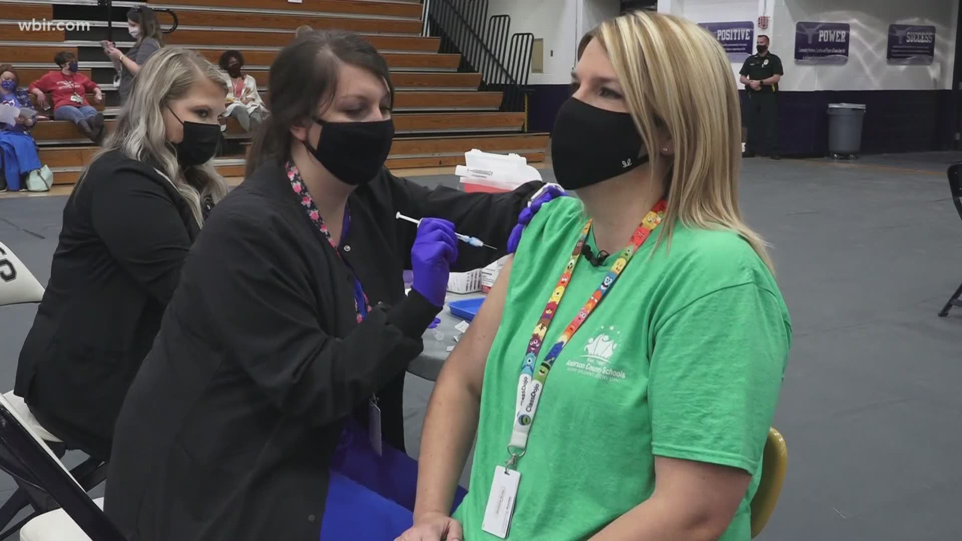 School nurses vaccinated hundreds of Anderson County teachers today. The district took a virtual day to give time for staff to get their first doses.