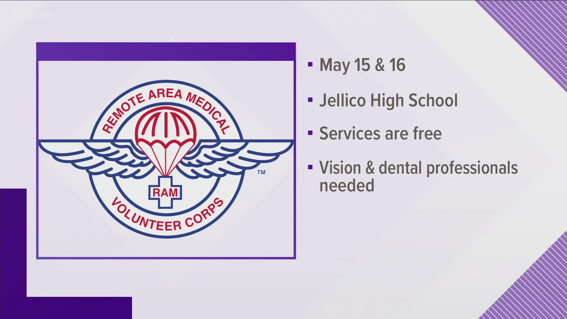 It's hosting a clinic in Jellico in May to provide free dental, vision and medical care.