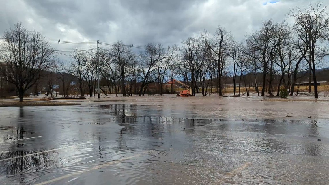 Pigeon River flooding in Pigeon behind Christmas Place