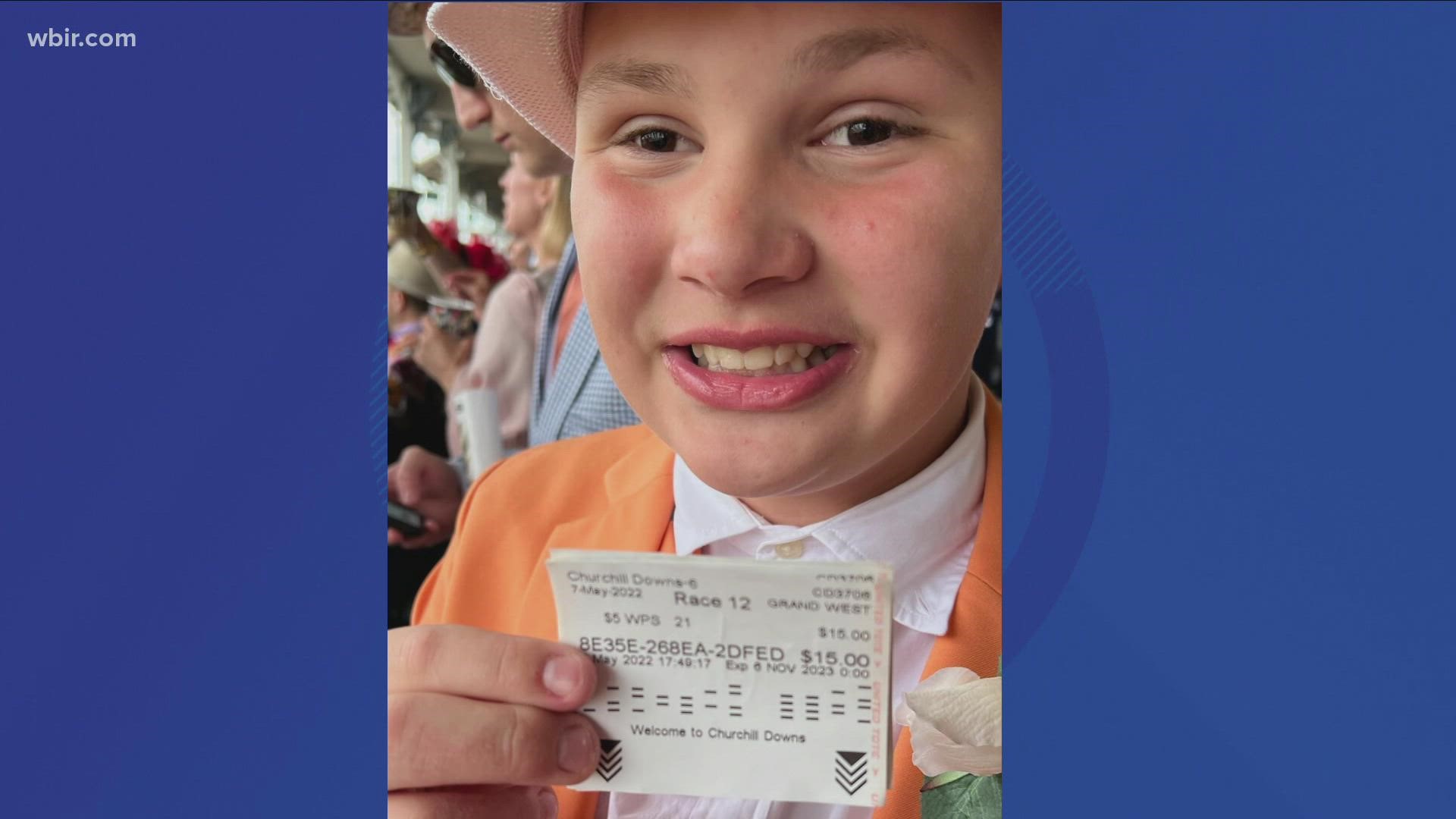 AJ Cucksey, a local child battling cancer, scored a winning bet on Rich Strike for yesterday's Kentucky Derby race.