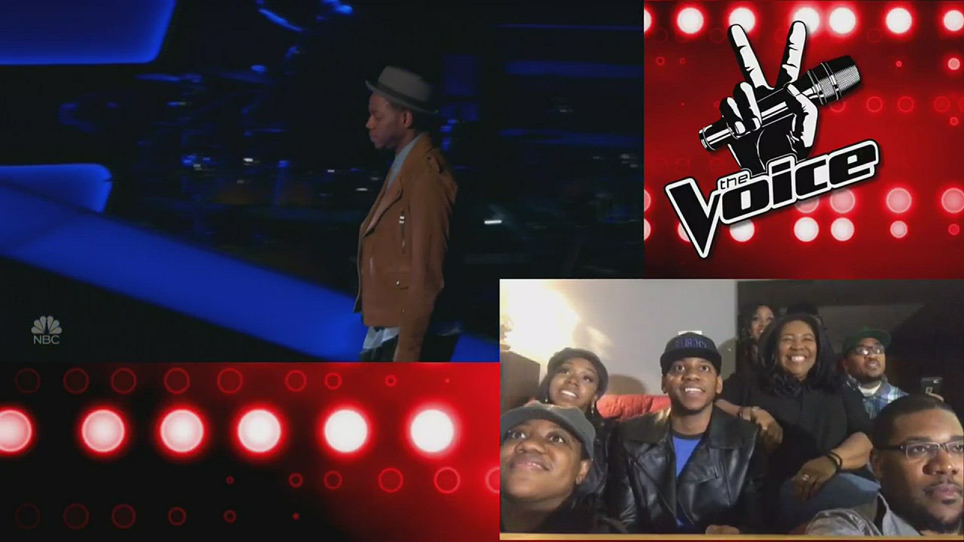 A side-by-side view of Chris Blue's blind audition on The Voice and his reaction watching the show.