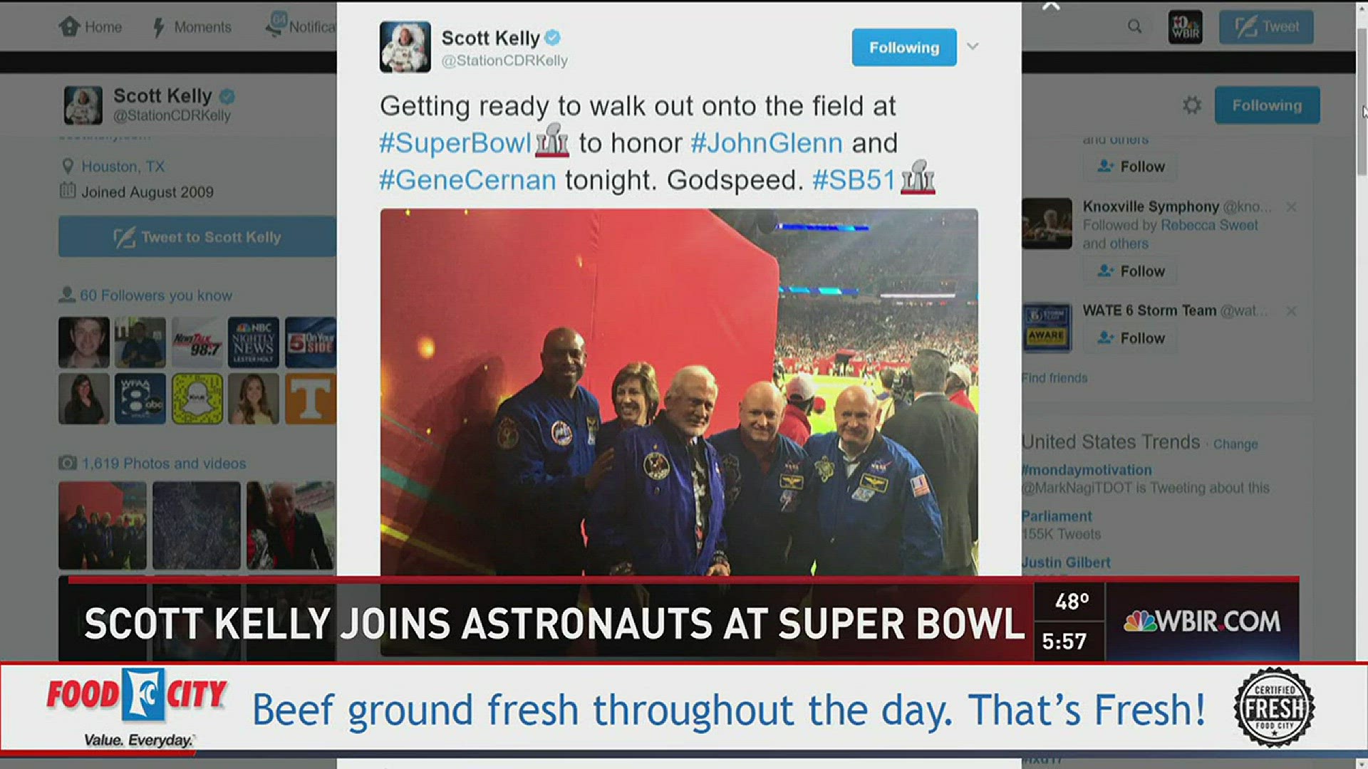 University of Tennessee grad and astronaut, Scott Kelly made an appearance at Super Bowl LI
