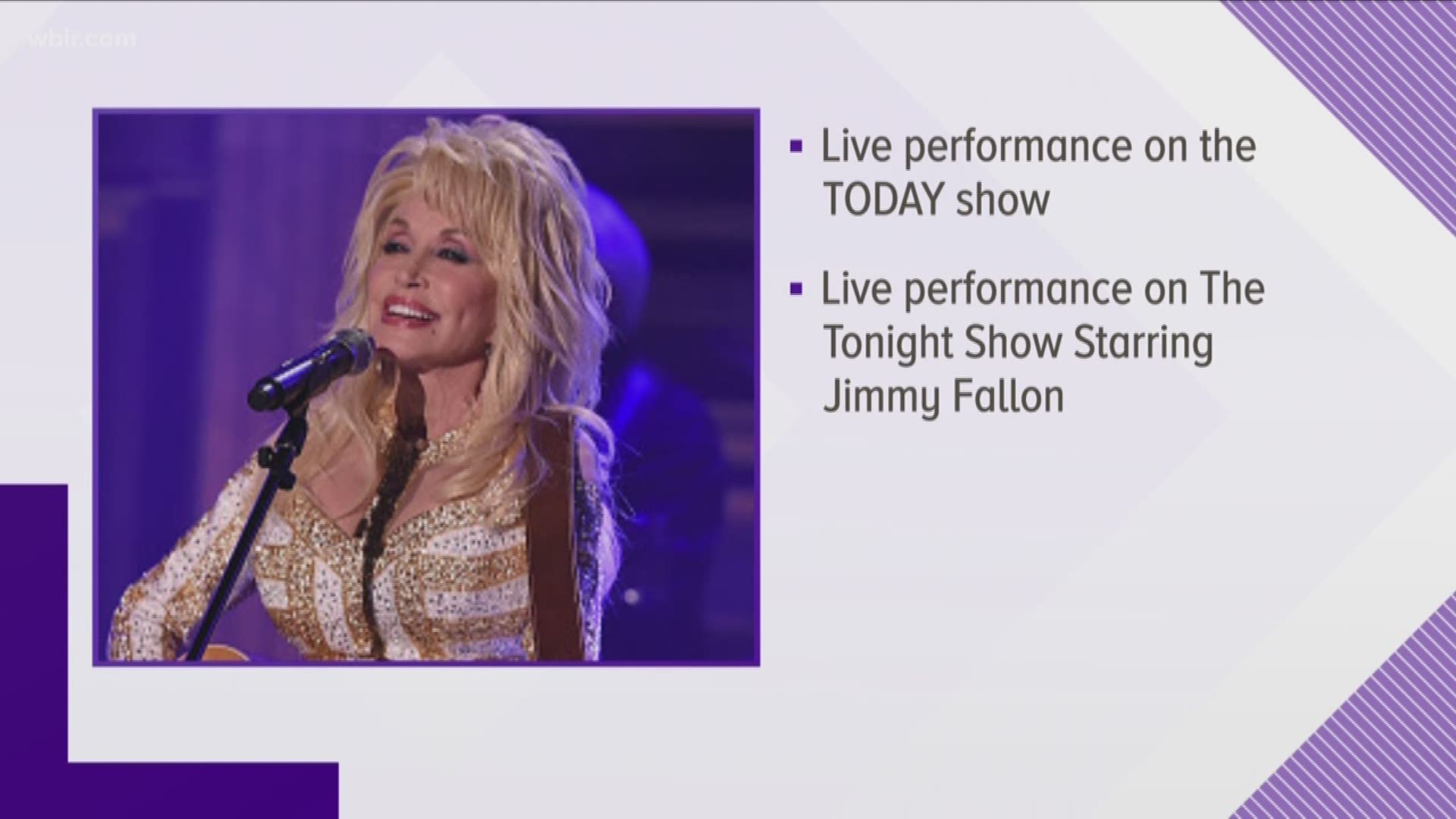 Dolly will first perform live on the Today show tomorrow morning.