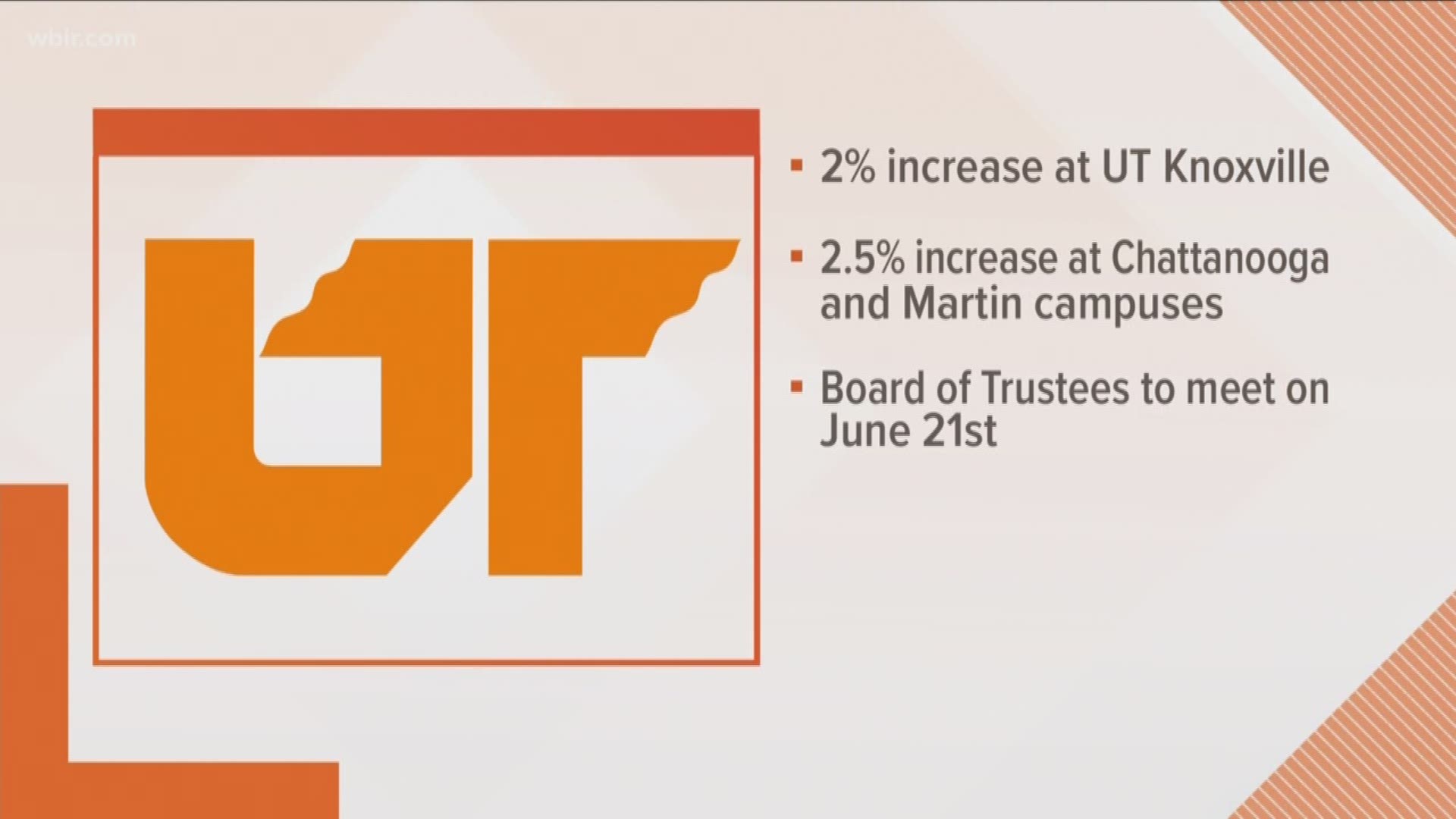 The Board of Trustees has proposed a 2 percent increase at UT Knoxville, and at 2.5 percent increase at Chattanooga and Martin campuses. There is also a proposed $26 increase to the student programs and services fee and a $10 increase to the library fee.