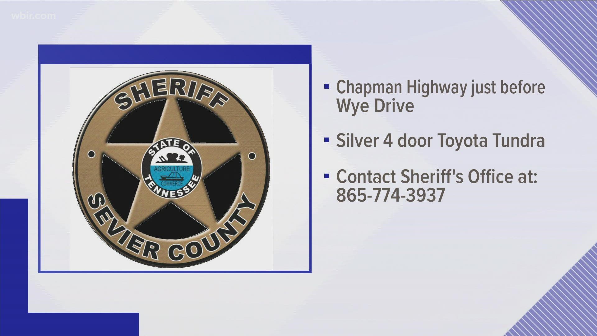 The Sevier County Sheriff's Office said it is searching for a Toyota pickup truck after a road rage incident turned into a stabbing on Chapman Highway.