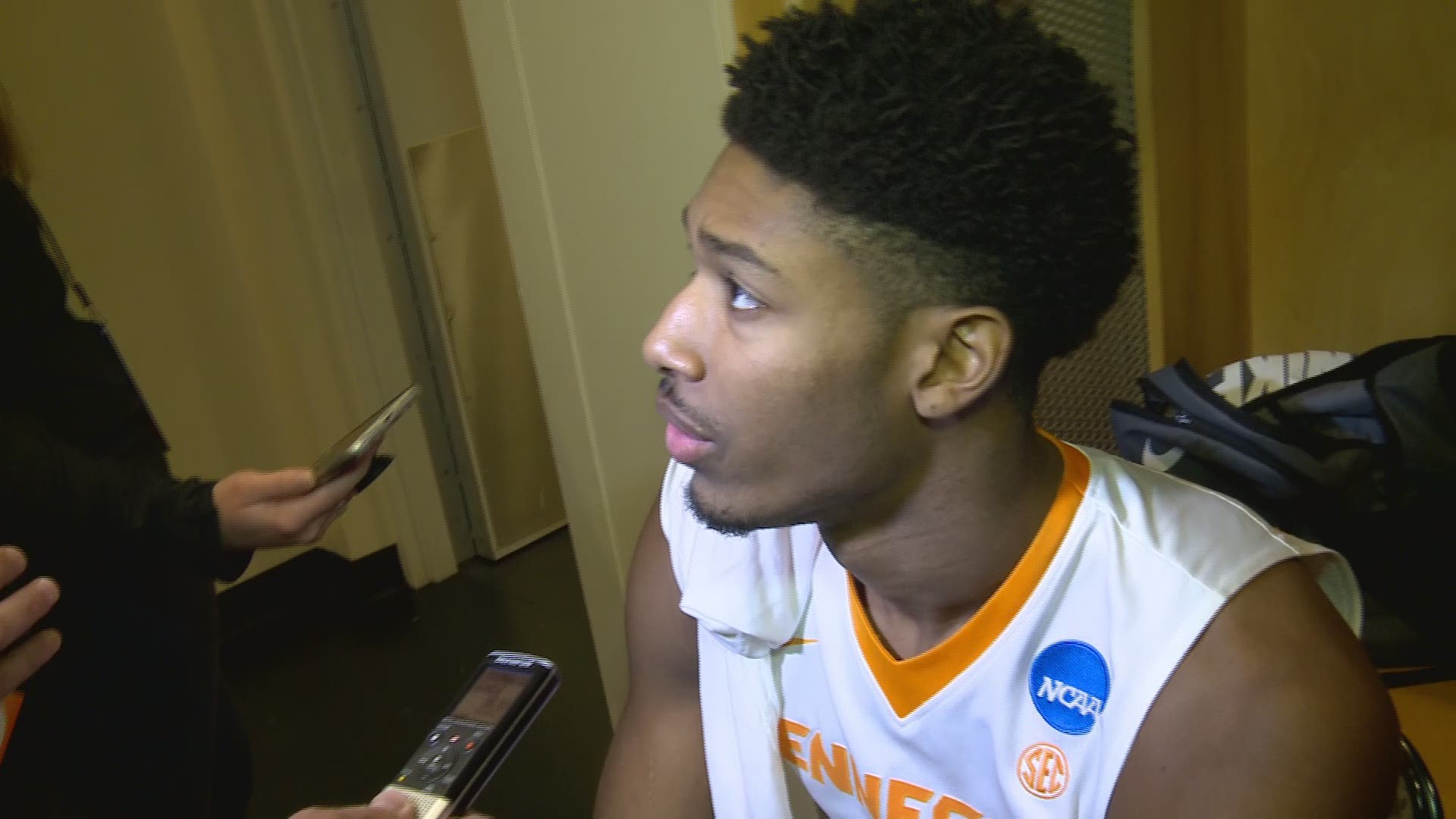 Junior center Kyle Alexander talks to the media after the Vols beat Wright State 73-47 in the first round of the NCAA Tournament. He had 6 points, 4 rebounds and 2 blocks.