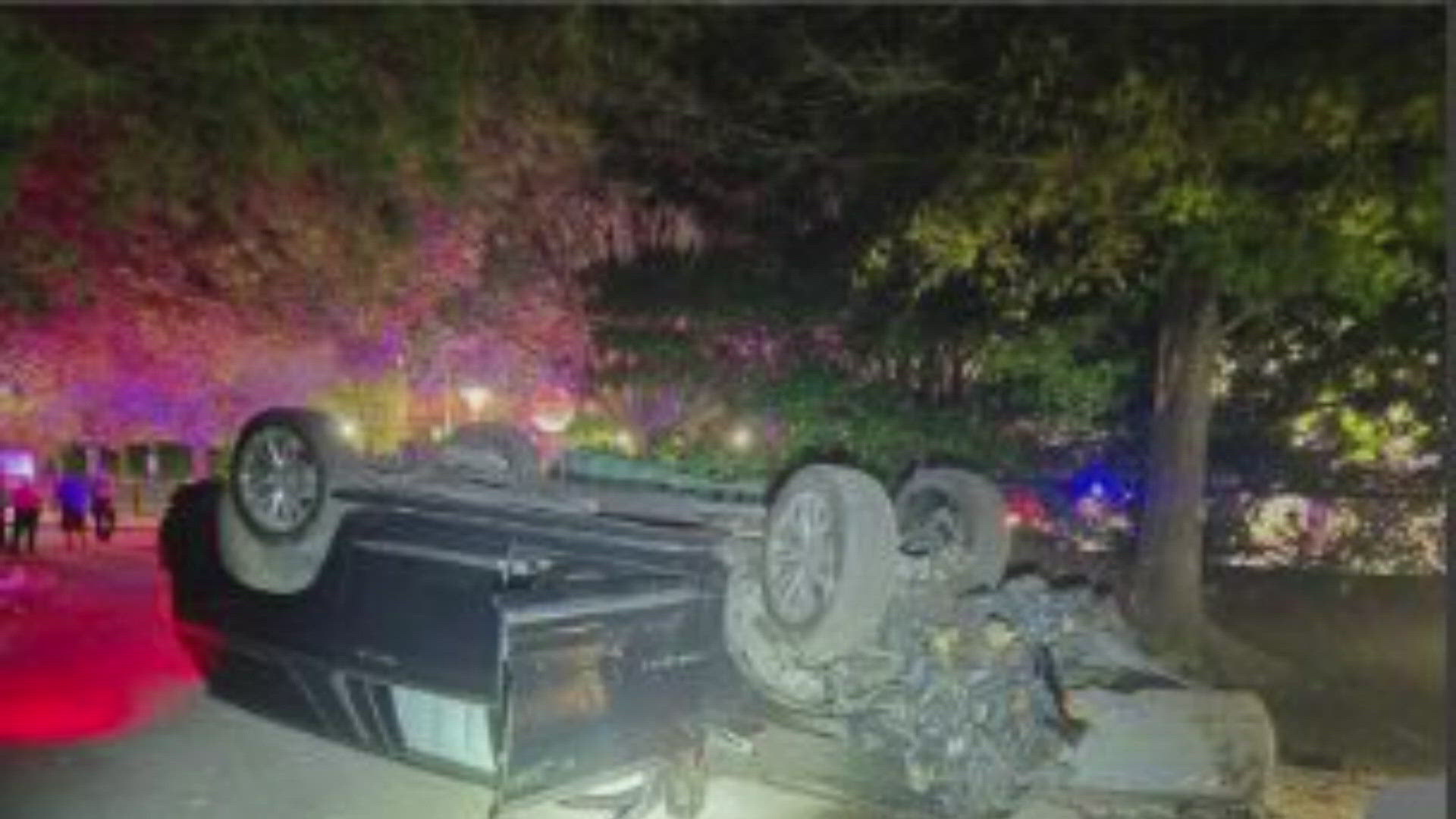 Knoxville Police shared an image of an overturned SUV in World's Fair Park and arrested the driver for driving under the influence.