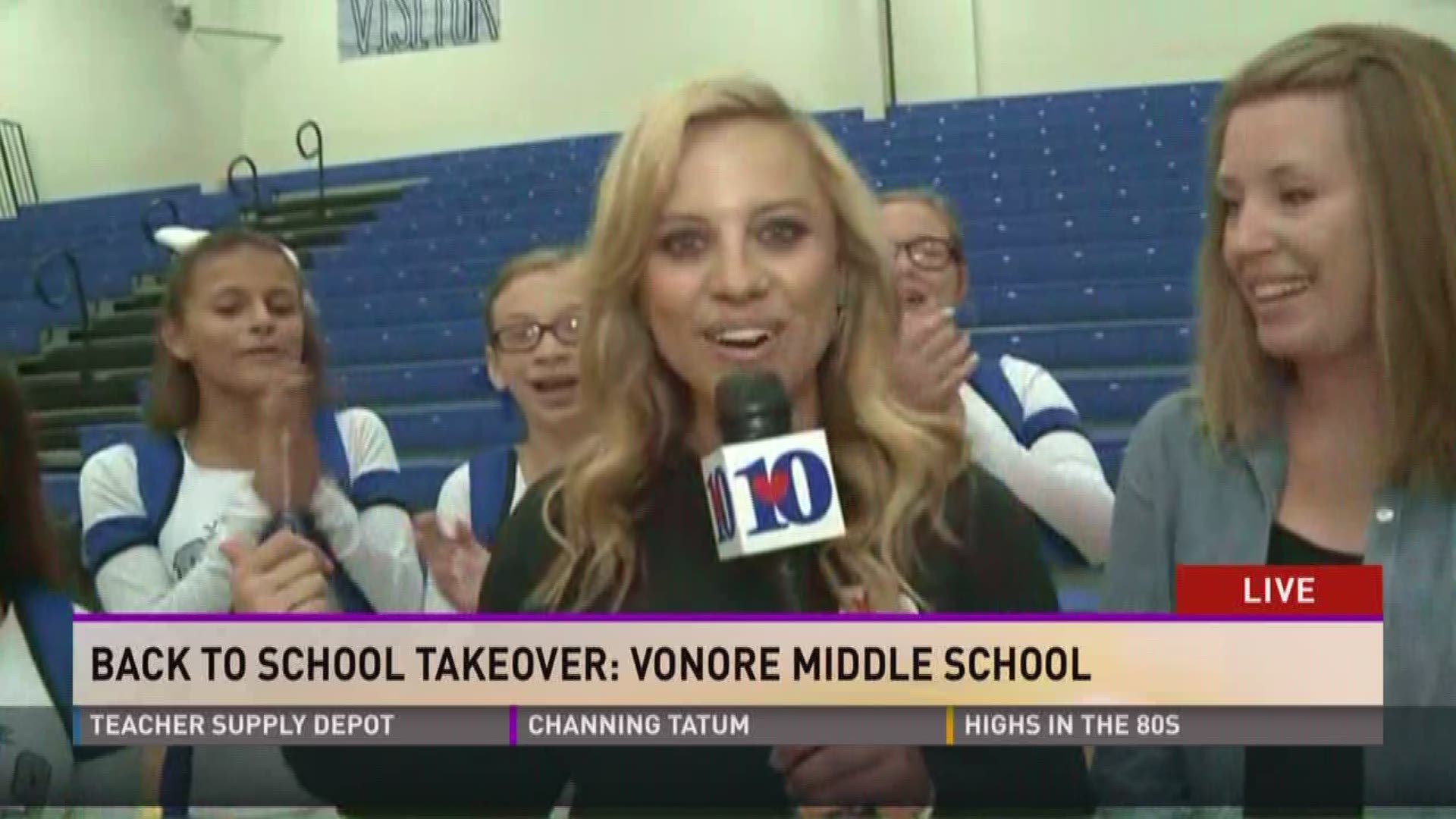 WBIR 10News anchor Abby Ham has a lot of fun at Vonore Middle School's first day back to school.