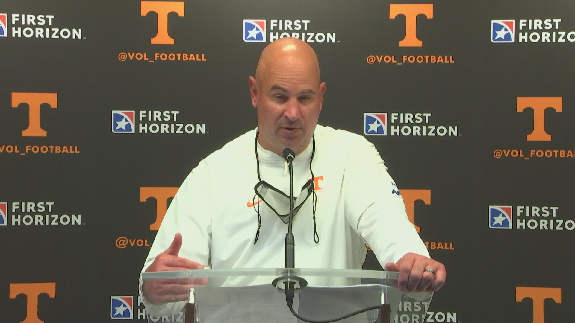 Jeremy Pruitt speaks with the media after Tennessee's 48-17 loss to Alabama.