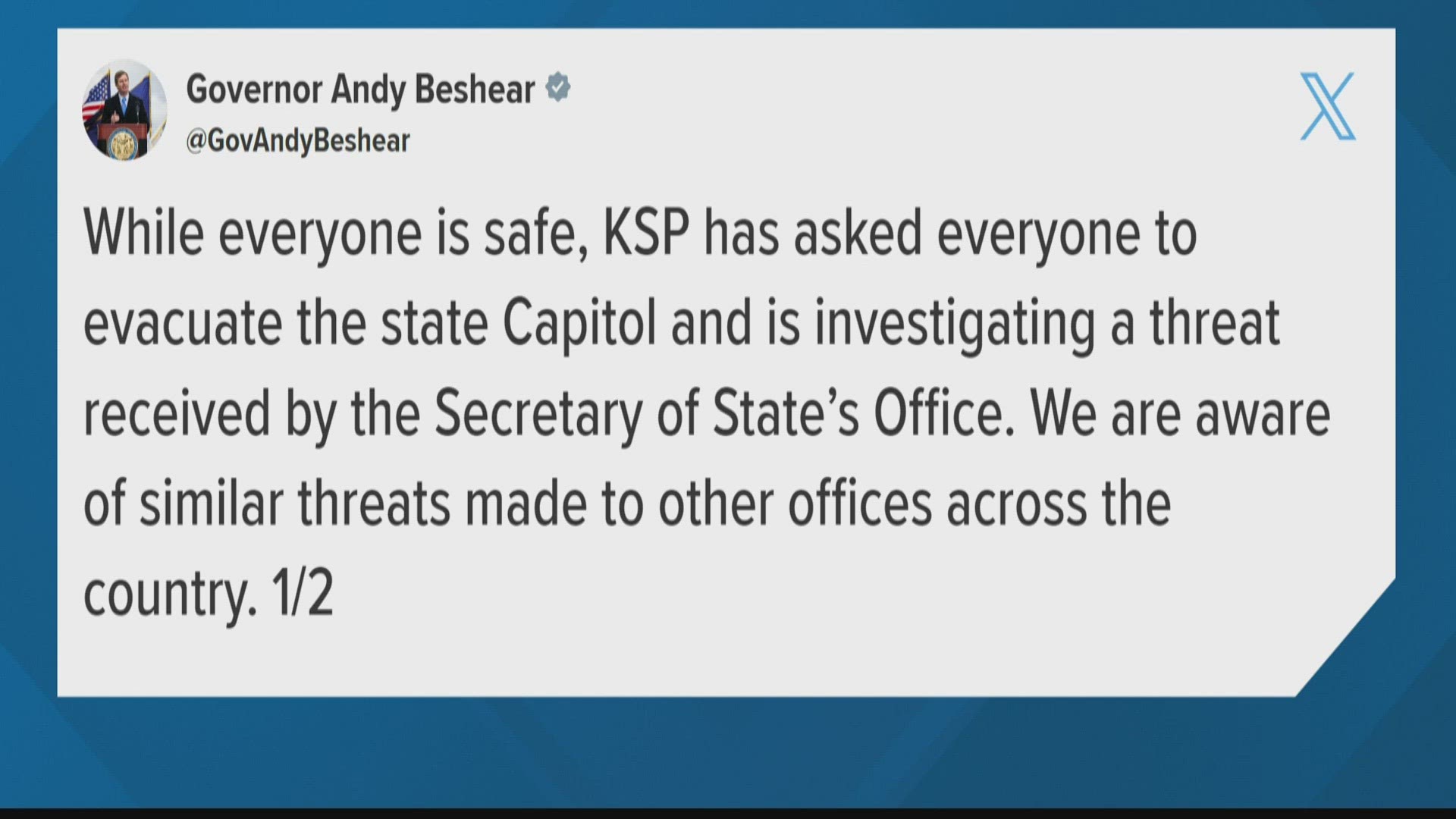 Officials said the threat was emailed to multiple different Secretary of State's Offices throughout the country.