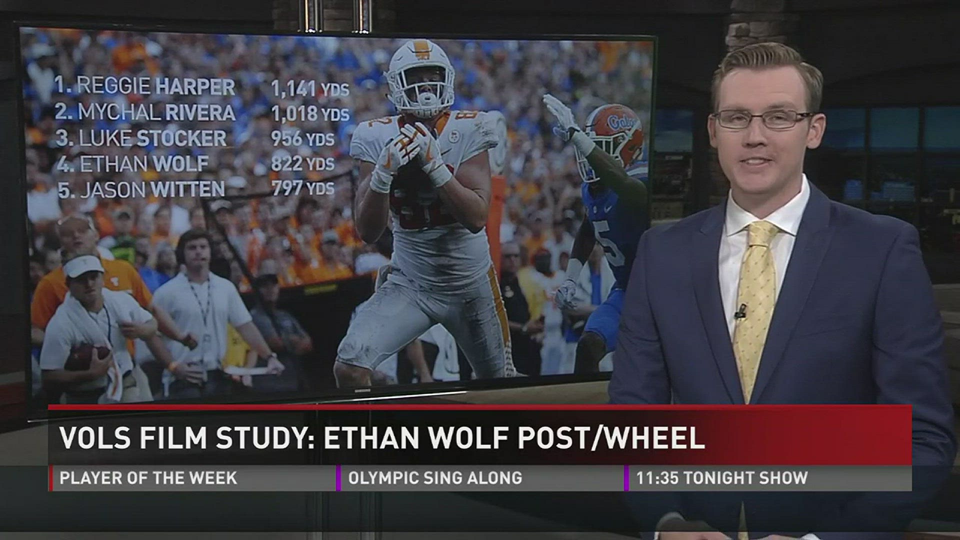 WBIR 10Sports Anchor Patrick Murray breaks down Ethan Wolf's touchdown that pushed him past Jason Witten on the Vols all-time tight ends receiving yards list.