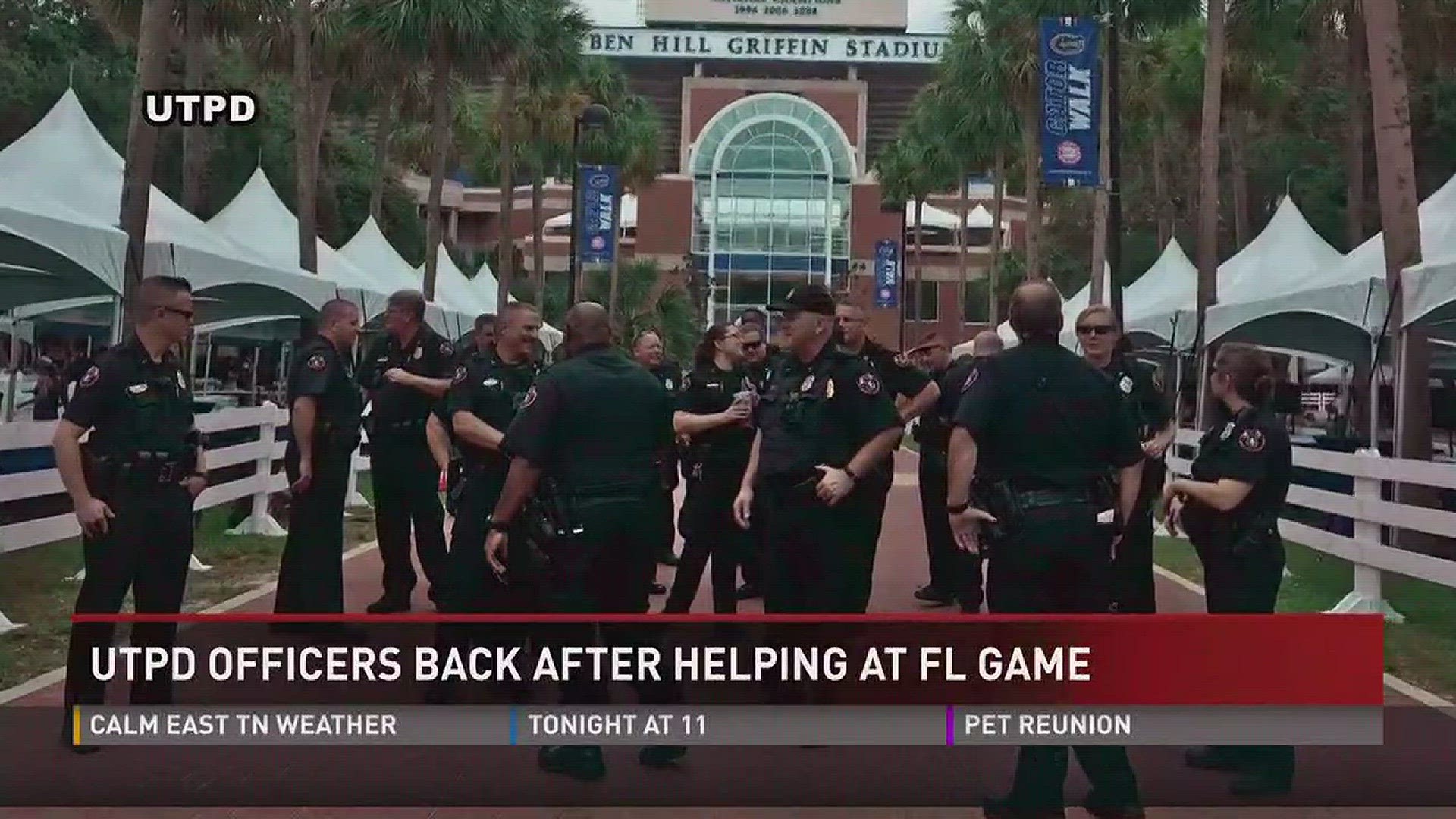Sept. 18, 2017: 24 University of Tennessee police officers who traveled to Gainesville to help with security at the UT-Florida game are now back home in East Tennessee.