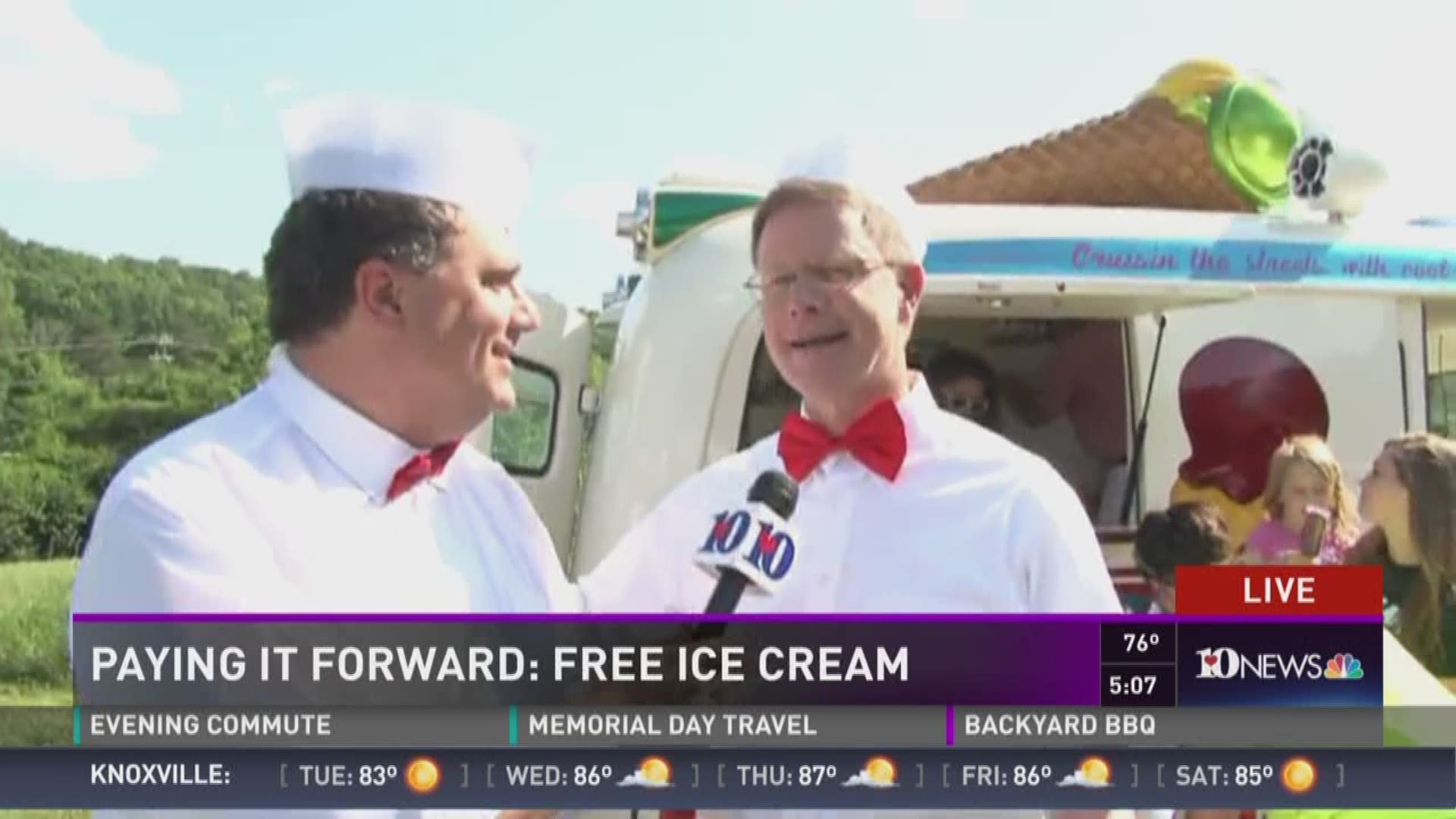 Russell Biven, Todd Howell, and Dr. Bob team up to give ice cream to Knox County kids