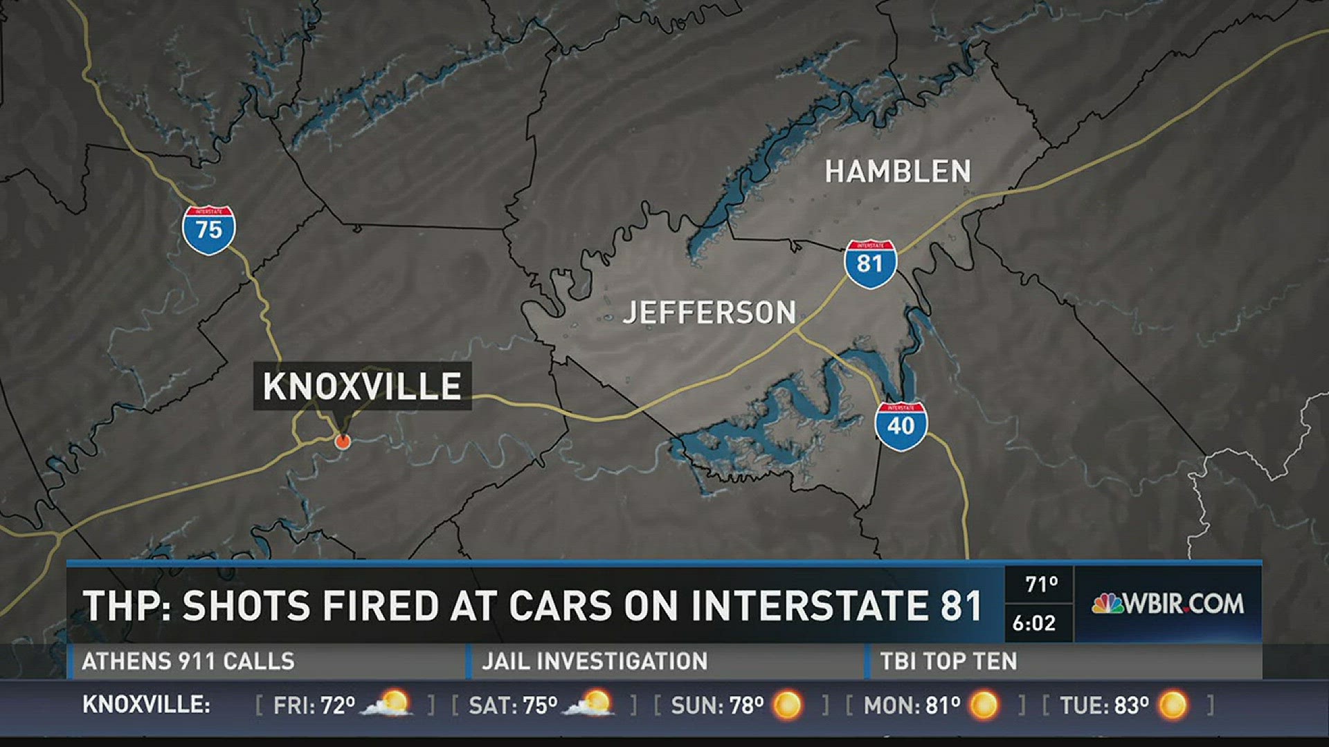 There have been at least three incidents of vehicles on I-81 being shot at this month, according to the Tennessee Highway Patrol. (9/29/16 6PM)