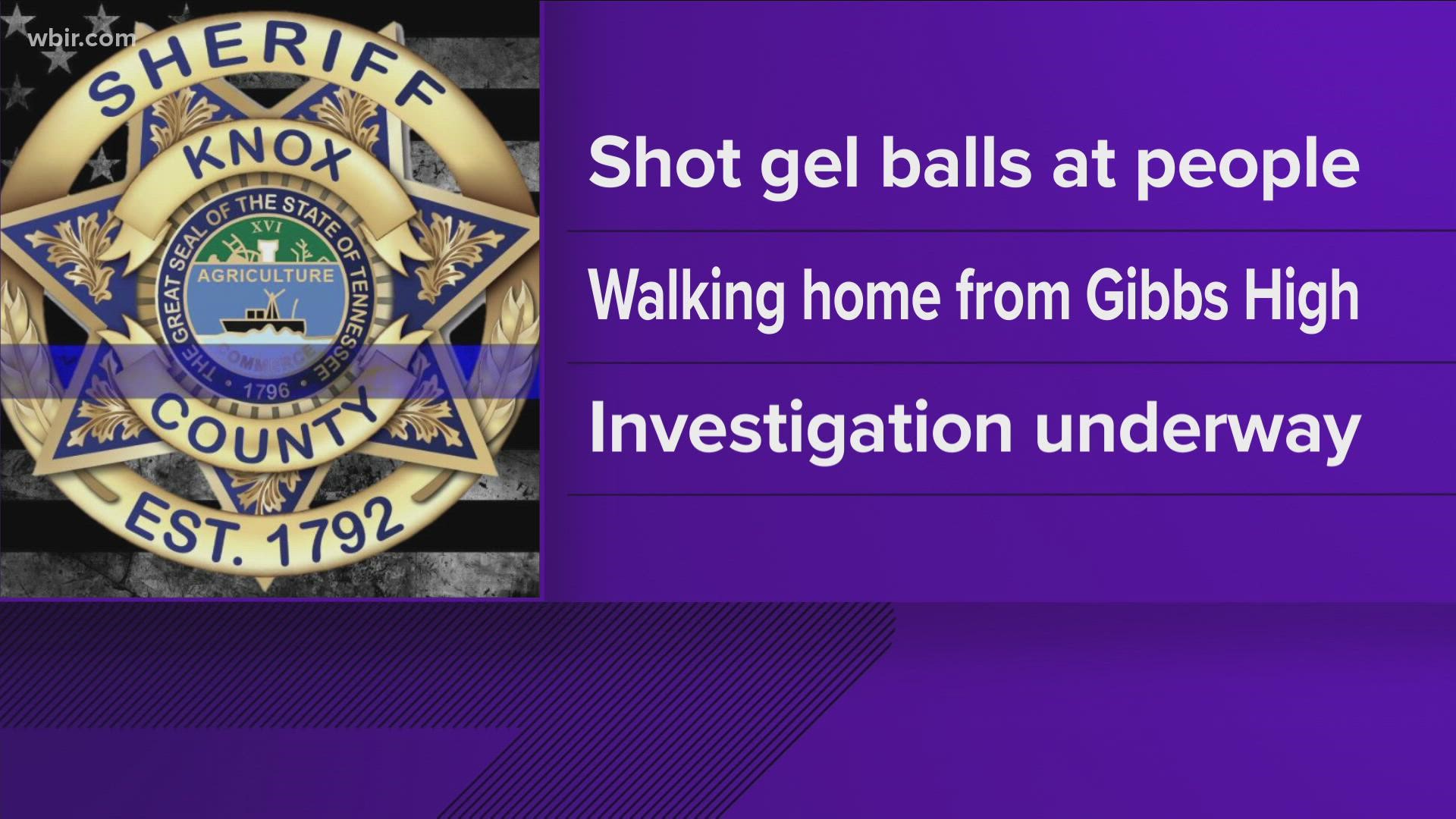 The Knox County Sheriff's Office said the juveniles filled splatter guns with gel balls and shot at other kids while they were walking home from school.