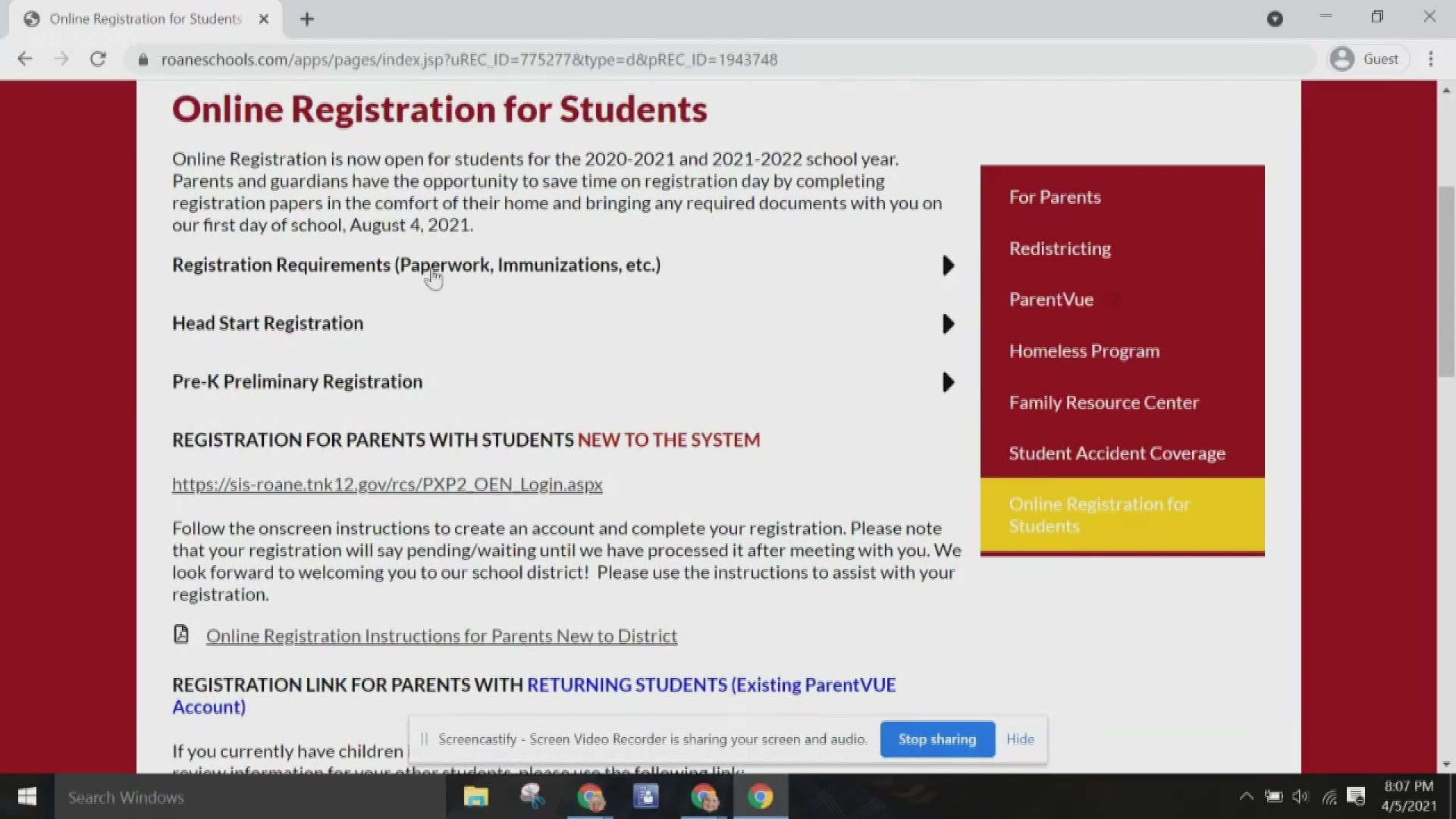 Roane County Schools has officially opened online registration for the 2021-2022 school year.