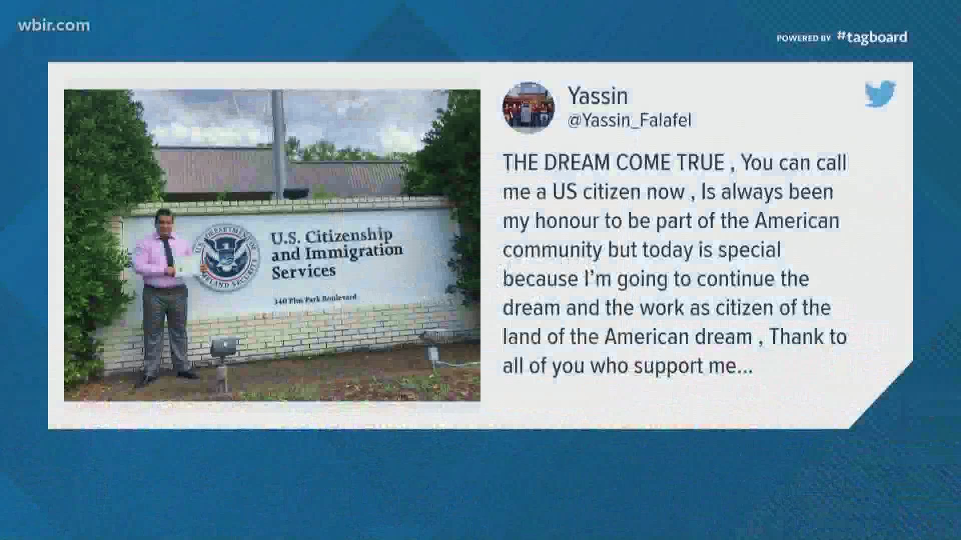 He posted this picture outside the u-s citizenship and immigration services office on Tuesday.