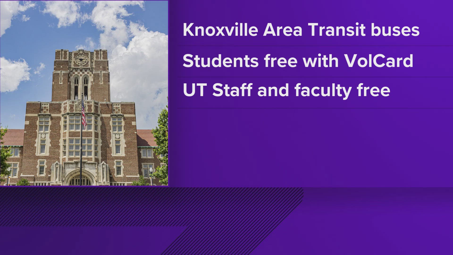 University of Tennessee faculty, staff and students can now ride all KAT buses for free using their 'Vol Card'.