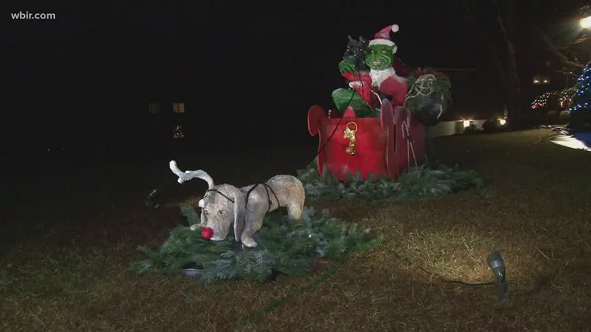 Dec. 22, 2017: A homemade Grinch display is bringing Christmas cheer to a Farragut neighborhood.