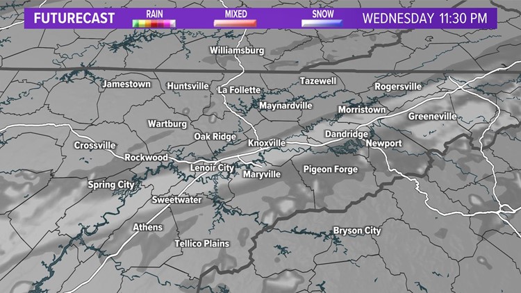 FutureCast time-line for Thursday's wintry weather