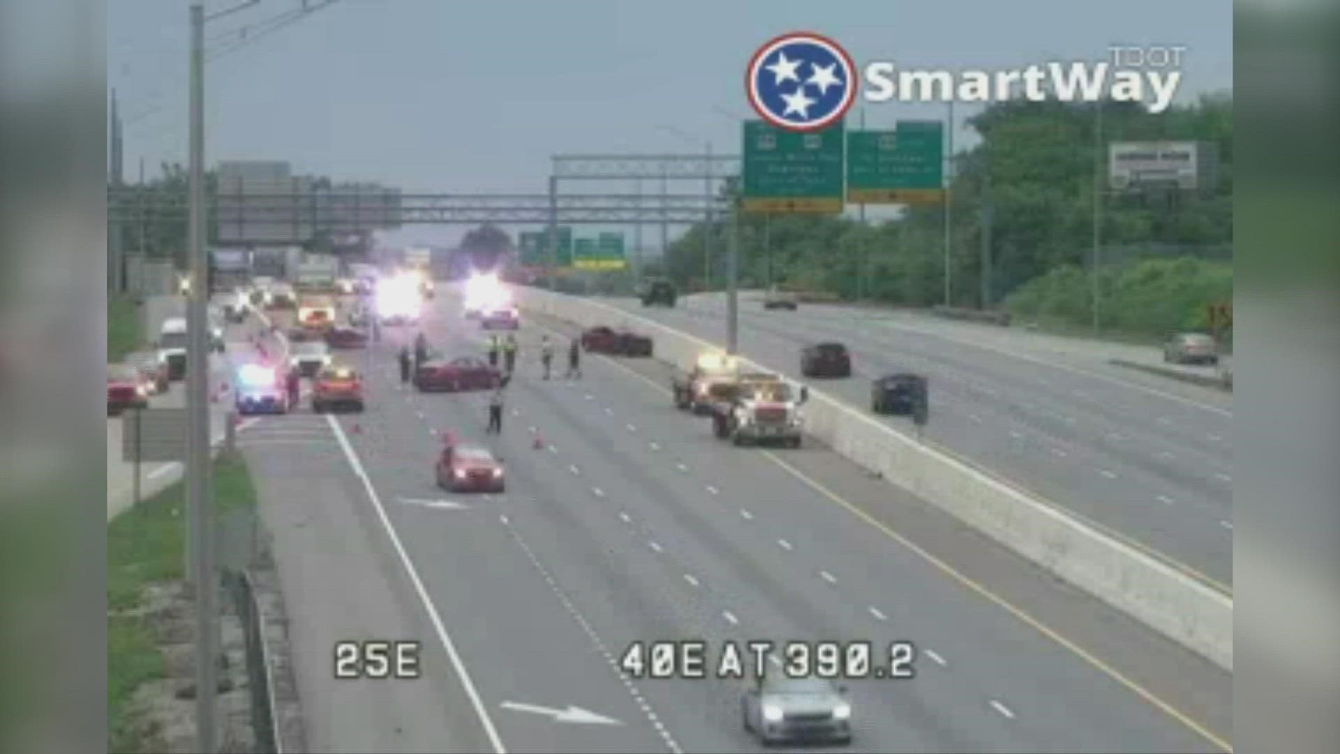 Police said one person suffered potentially life-threatening injuries after a car went the wrong way on I-40 and crashed into two other cars head-on.