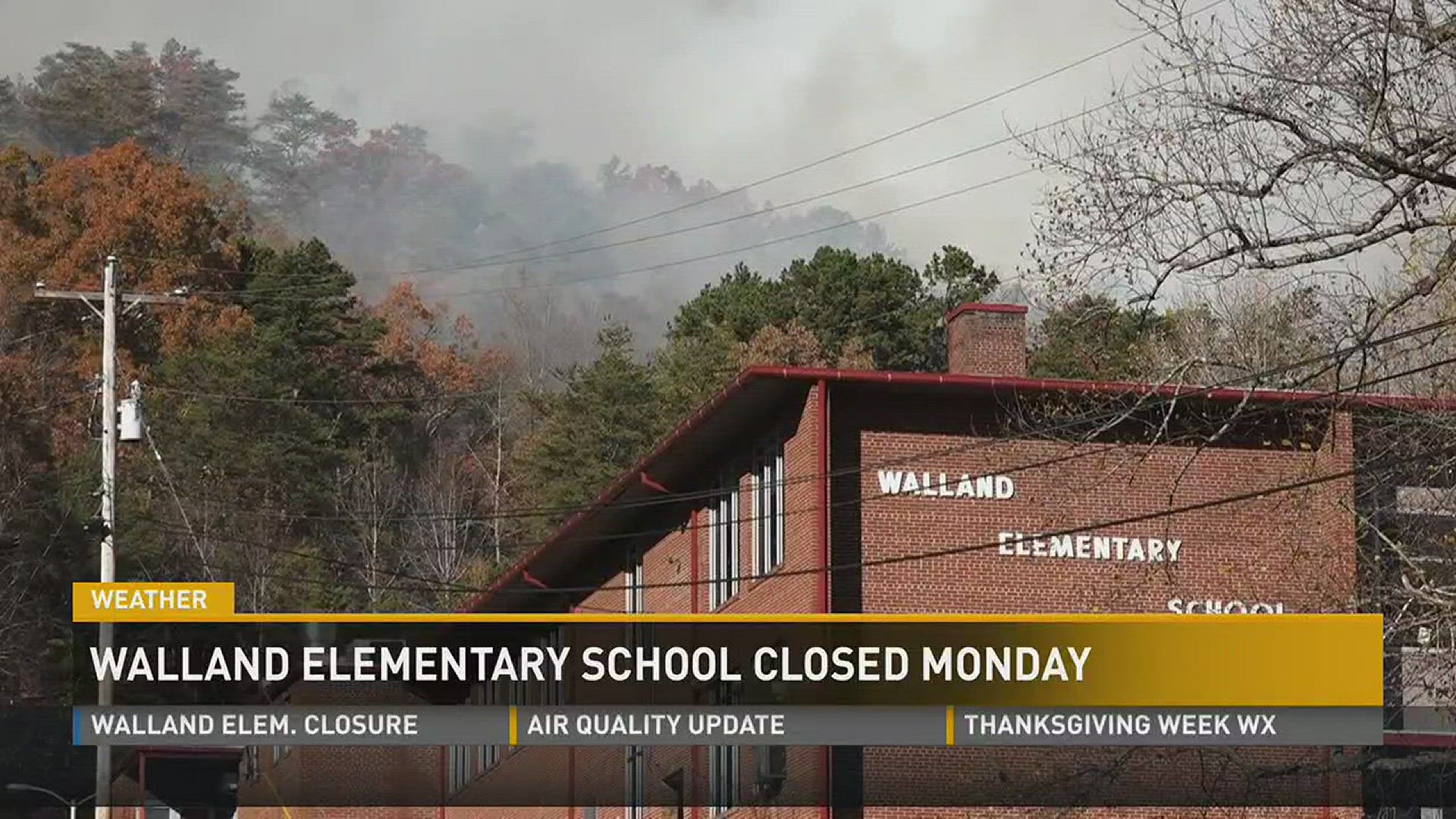 A wildfire at East Millers Cove has forced Walland Elementary to close for the second day.